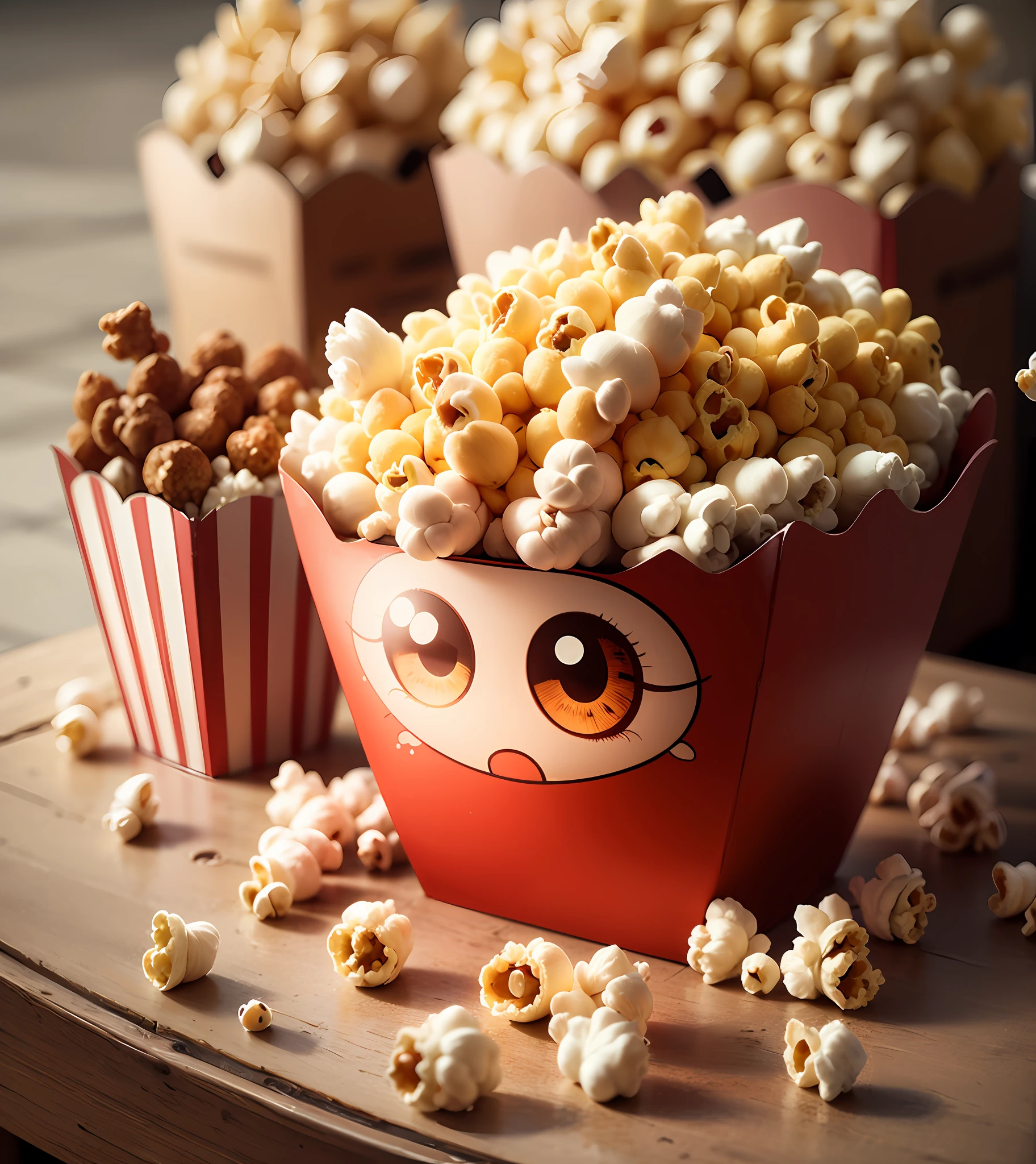 Popcorn bucket with eyes and mouth arm and legs