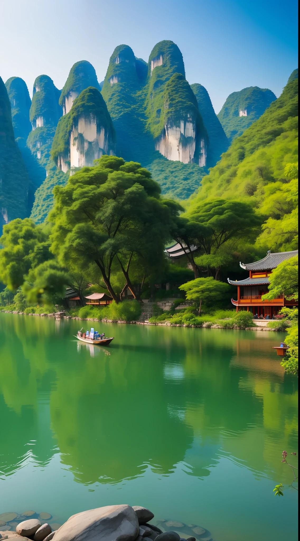scenecy,photography of,Ultra photo realsisim,nature scenes,Skysky,mont,Eau,Guilin's beautiful natural scenery,
As the picture unfolds,Fascinating。
Poetry flows between mountains and rivers,
Every step is romantic。
The city of Guilin surrounded by mountains,
Mountains and mountains,Magnificent。
Emerald green peaks touch the sky,
It's like a fairyland。
The Li River meanders through,
Like a jasper ribbon。
Drift at a leisurely pace on the boat,
Away from the hustle and bustle,Enter the tranquility。
The sun shines on the turquoise water,
Reflection of the silhouette of a mountain peak。
Fish leap out of the water,dancing happily,
Colorful sailboats bloom。
The mountains on both sides of the Li River are gentle,
Qifeng is picturesque。
Elephant Trunk Mountain stands in its center,
Breathtaking spectacle。
arcadia,Xiangzhou Cottage,
with an antique feel,Historic glory。
Take a quiet stroll in this quaint place,
Feel the footprints of time。
Guilin is picturesque,
Depict the magic of nature。
Inspiration flows around every corner,
Every view is fascinating。
Guilin's beauty is timeless,
Deeply imprinted in the heart。
In this land full of charm,
Feel nature's gifts and blessings