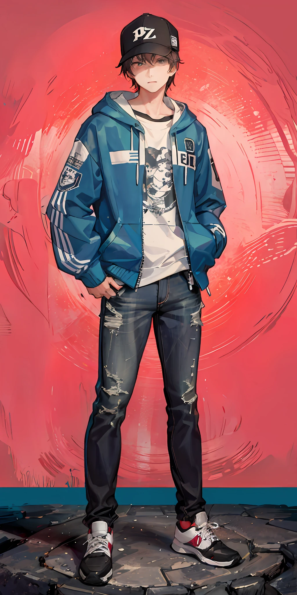 A cool hip-hop boy,Dance alone,Handsome,denim pant,Hoodies