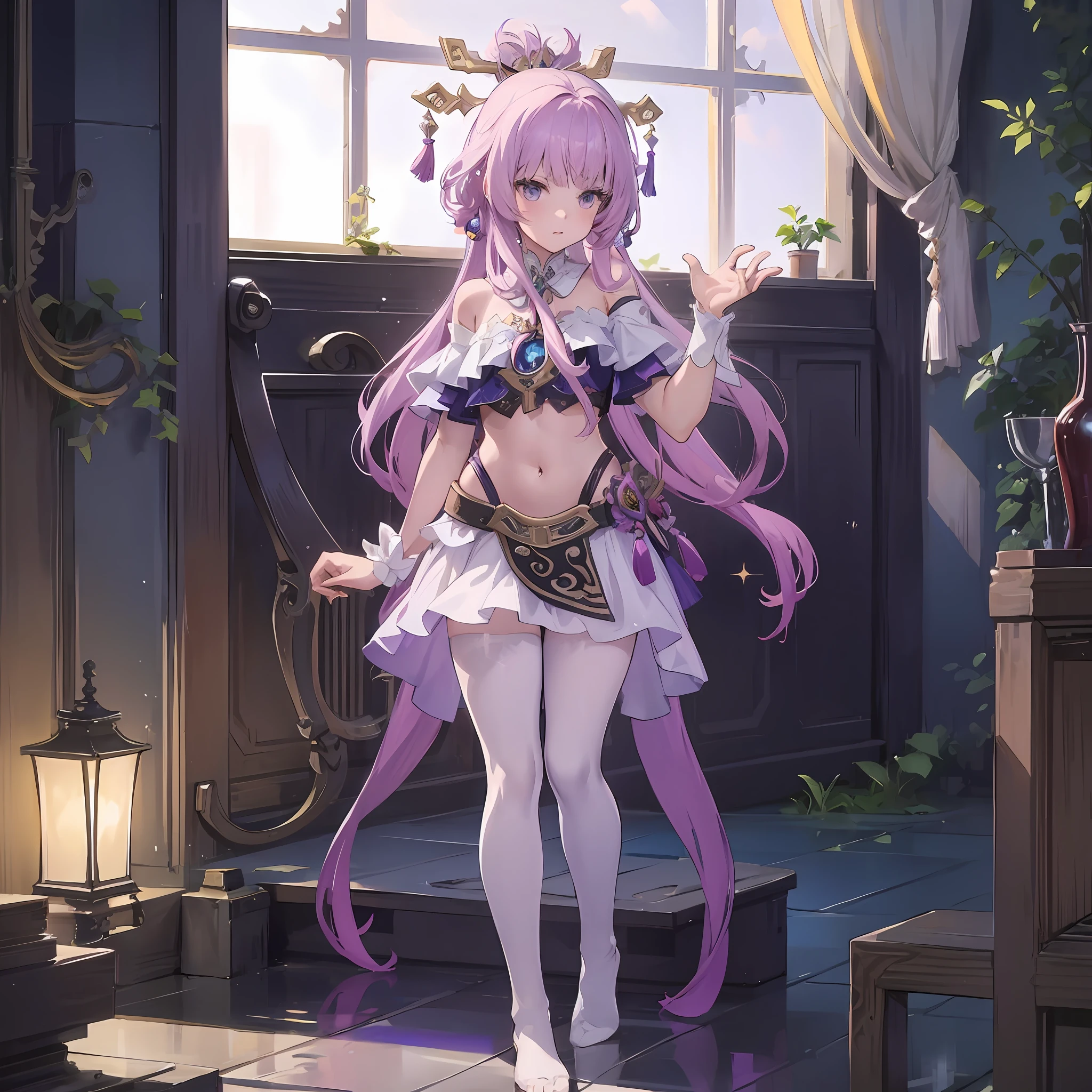Anime girl in white dress,Purple hair and crown, Anime goddess, Keqing from Genshin Impact, cute anime waifu in a nice dress, Ayaka Genshin impact, Guviz, Kushatt Krenz Key Art Women, Guviz-style artwork, beautiful fantasy anime, 2. 5 D CGI anime fantasy artwork