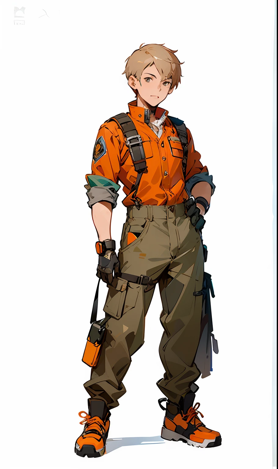 A man in overalls holds a tool, adeptus mechanicus，official character art, akihiko yoshida!, ( ( concept art of character ) ), full-body portraits, official character illustration, male anime character, Makoto Shinkai ( apex legends ), Anime figure, akihiko yoshida 8 k, best anime character design, human male character art