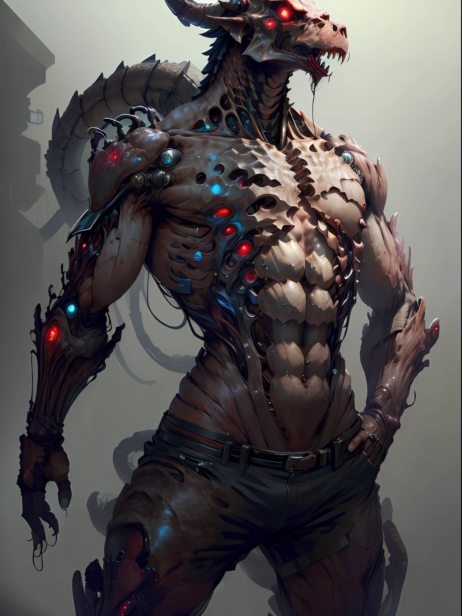 Biopunk artificial intelligence
Dragon Man，Shabby black shorts，nakeness，strong，Biochemical weapons