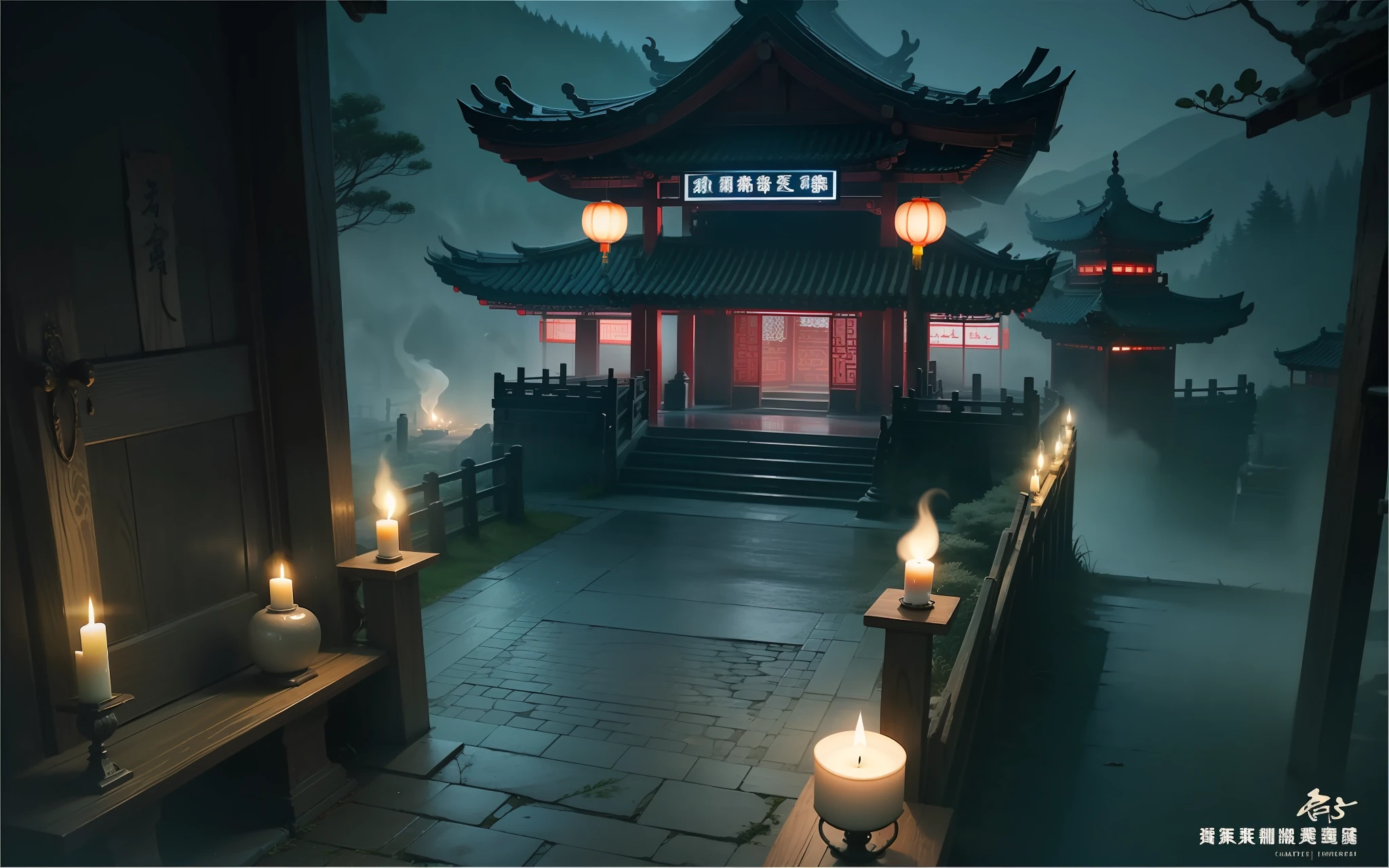 Chinese-style prefecture，Ghost gate pass，Candle flickering scene