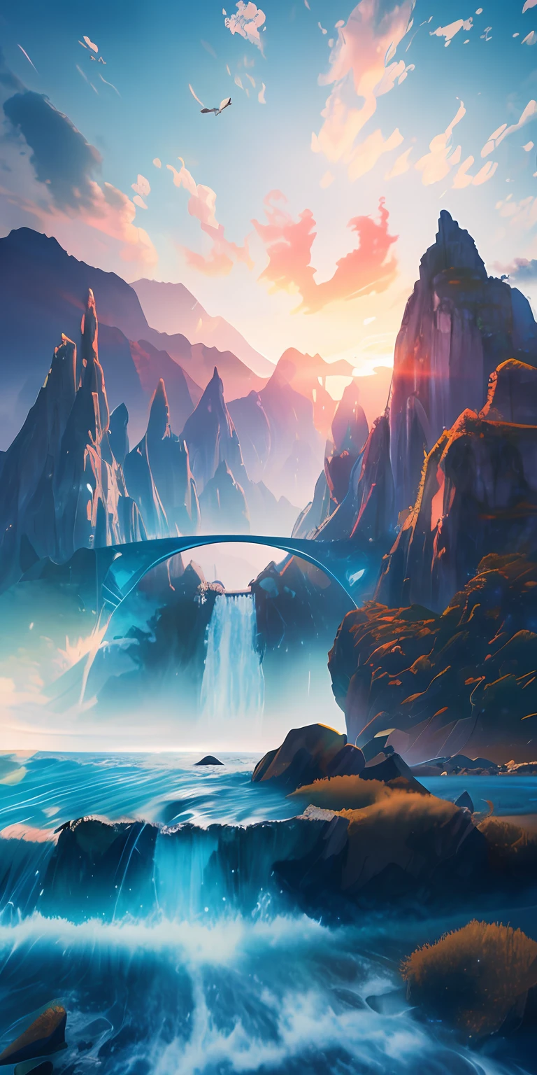 (Masterpiece), (Best Quality), (Official Art, Extremely Detailed 8k CG Unity Wallpaper), Galaxy River, Beach, Multicolored Light, Klein Blue, Tyndall Effect