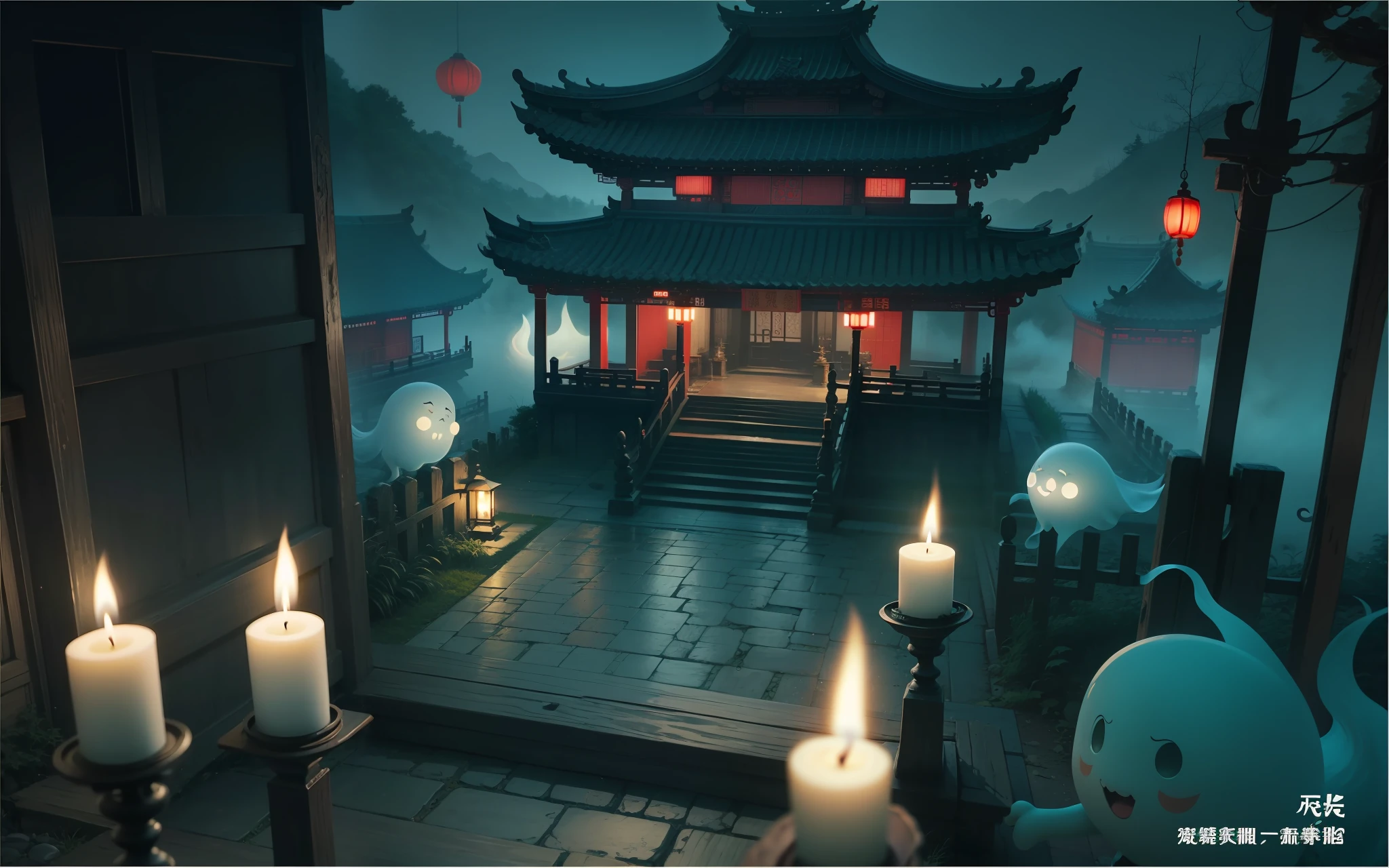 Chinese-style prefecture,Ghost gate pass,Candle flickering scene