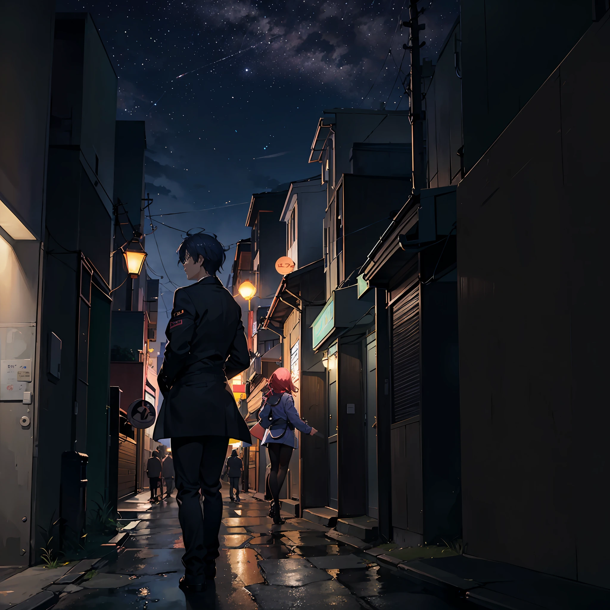 『Your name is。』In the famous scene of、Generate a scene that depicts the night scene of the downtown area where the protagonists first encountered。 --auto