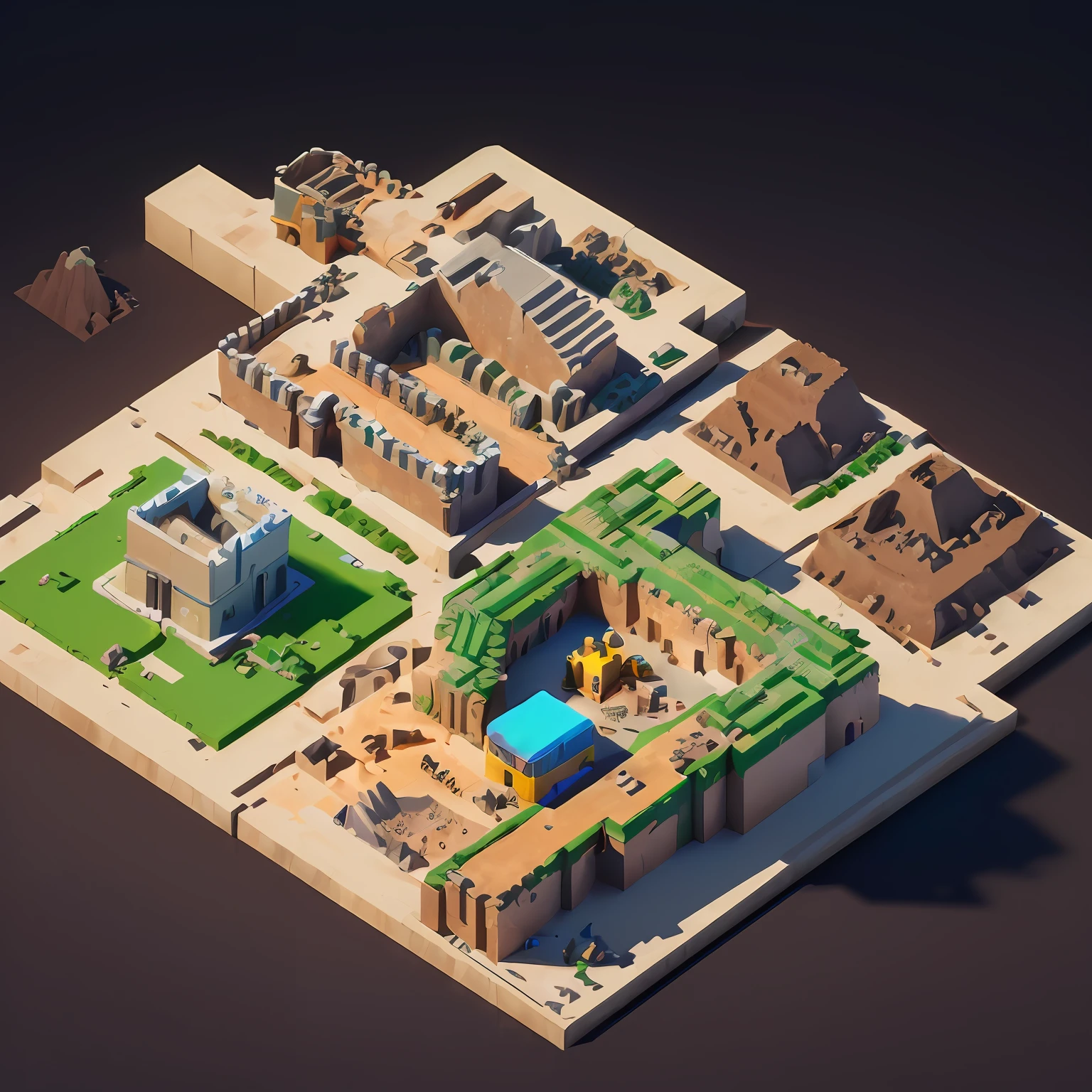 (Isometric perspective:1.5), (pixar-style:1.2), Various pits and piles excavated in mines, Mine caves, mine, Waste residue, mound, Battery life, Stones, Mining equipment, Global illumination, Ray traching, Modeling, hdr, Octane rendering, unreal render, behans, dribbble, art  stations, best qualtiy, 8K，