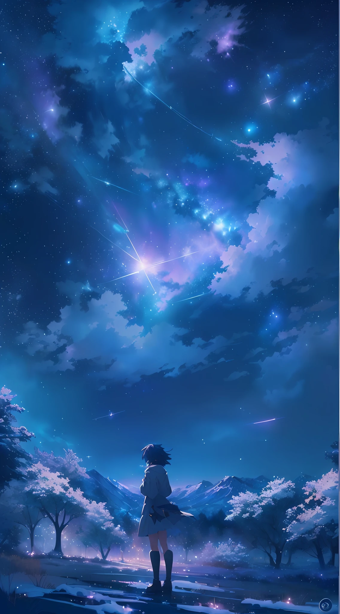 stars in sky, Cosmos Sky. By Makoto Shinkai, Star(sky) Starry_sky, Starry sky!!, night under the starry sky, Starry sky, the sky is a starry sky, amazing wallpapers, ( ( Makoto Shinkai ) ), Makoto Shinkai!, Anime Sky, moonlit starry sky environment