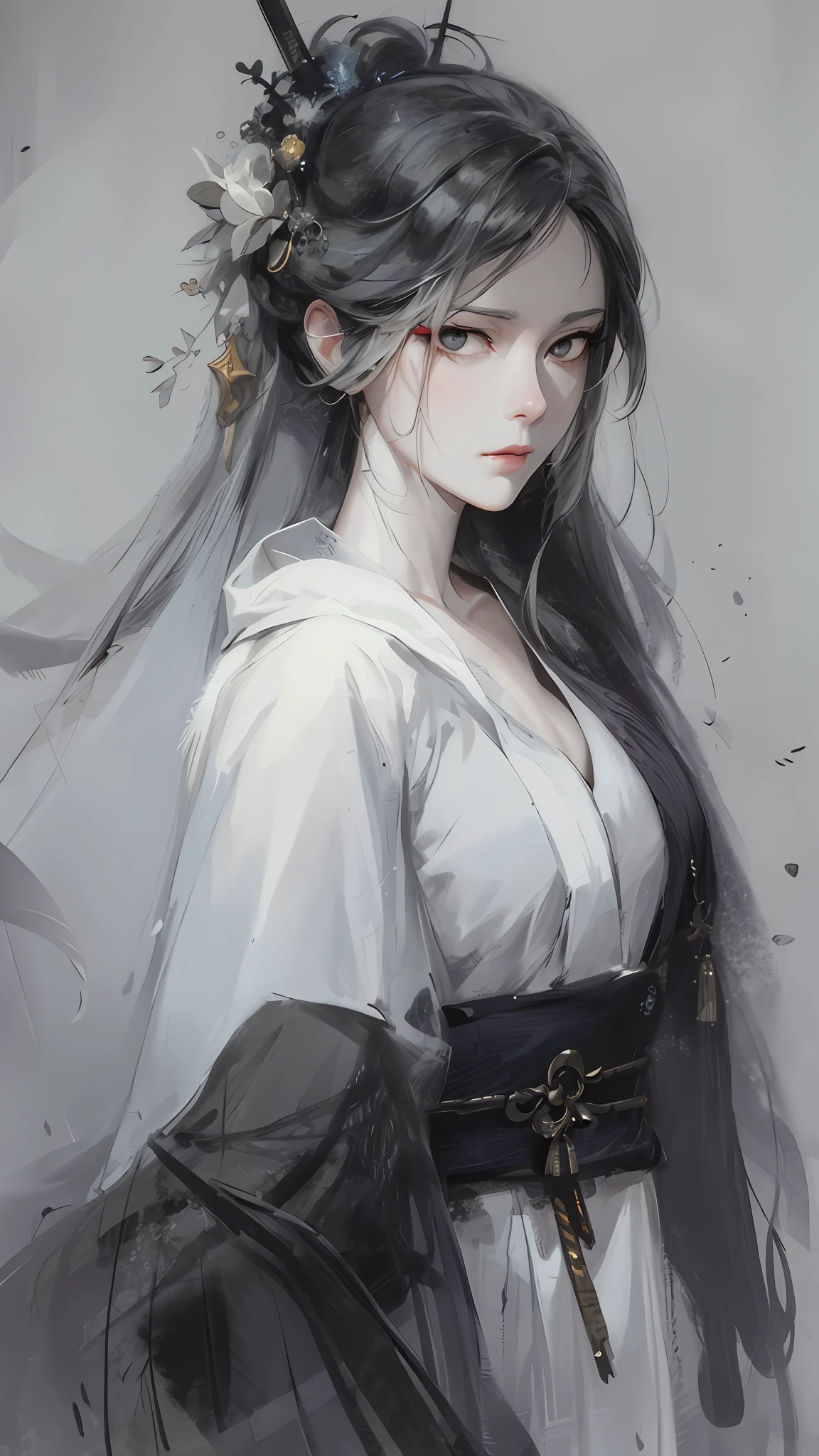a close up of a woman with white hair and a white mask, beautiful character painting, guweiz, artwork in the style of guweiz, white haired deity, by Yang J, epic exquisite character art, stunning character art, by Fan Qi, by Wuzhun Shifan, guweiz on pixiv artstation