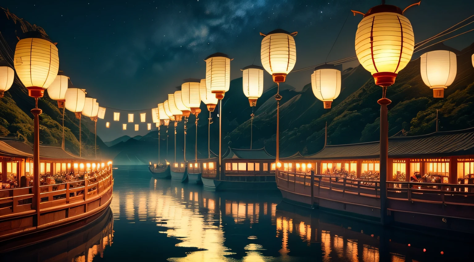 Light is a lamp。Such as tens of millions of fish swimming across the river and sea,Countless lanterns slowly rose from the top of the mountain。 . They sparkle in the darkness of the night,Shine brightly。Like a floating soul,The most magnificent dream,Magnificent,Light up his path。
