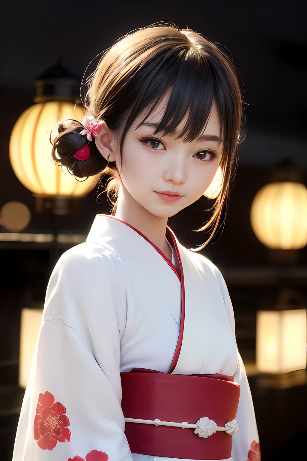 Are sleeping、nap、（Sleeping with your eyes closed）、(４In K、​masterpiece、hight resolution、Realistic and beautiful light and shadow、One girl、Solo Focus、(top-quality)、(Hi-Res)、(extremely delicate and beautiful)、(Beautiful 8k face)、(Brown-eyed)、(I close my eyes while smiling.)、(独奏)、(Clear skin)、(Soft hair)、(hugetits)、(Floral kimono wearing white, red and blue yukata)、((Awa Odori Pose))、((Bokeh lantern light night background))、((speedo))、(reality)、Undersized nose、（red lipsticks）、（Reddening cheeks）、poneyTail、（Lustrous skin）、((Ukiyo-e style))、Ultra-thin eyebrows、Ultra high image quality、（Wearing maiko-style makeup）、skin whitening、long and beautiful lashes、Turning around in the style of a Kyoto magazine model、((s asleep))、hugetits、（Red-dyed cheeks）