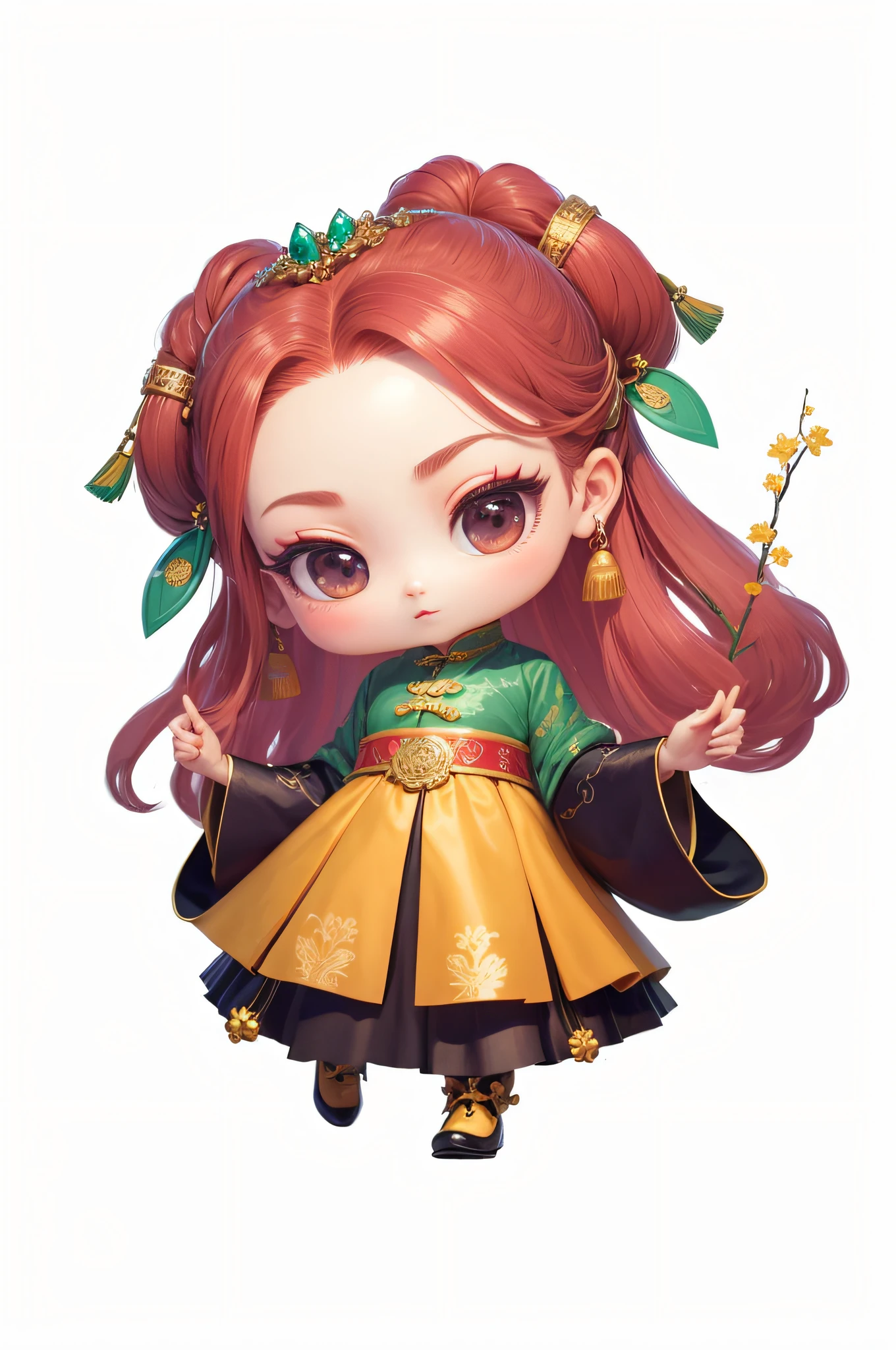 China-style,Chinesedress,Chinese shoes,Metal edges,Textured,Pattern,Pedras preciosas,Refinement,Fine painting,Refinement,infinite details,high definition detail,k hd,There are ornaments on the head,trinkets,Pedras preciosas,