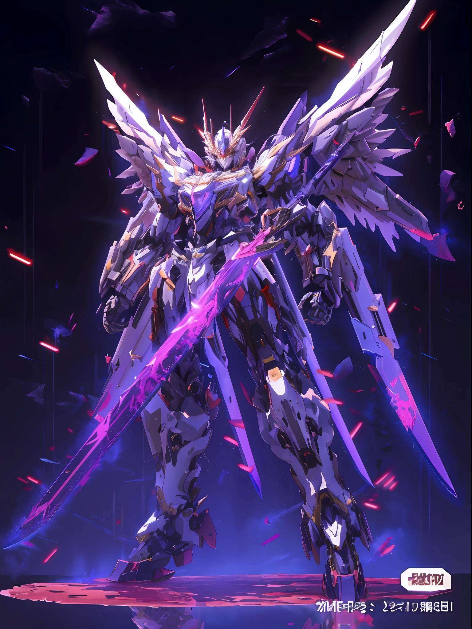 Close-up of robot holding sword and wings, Mecha wings, anime large mecha robot, Best anime 4k konachan wallpaper, cool mecha style, anime mecha aesthetic, modern mecha anime, high detailed official artwork, ethereal and mecha theme, alexandre ferra white mecha, intricate ornate anime cgi style, From Arknights,Lightning winding