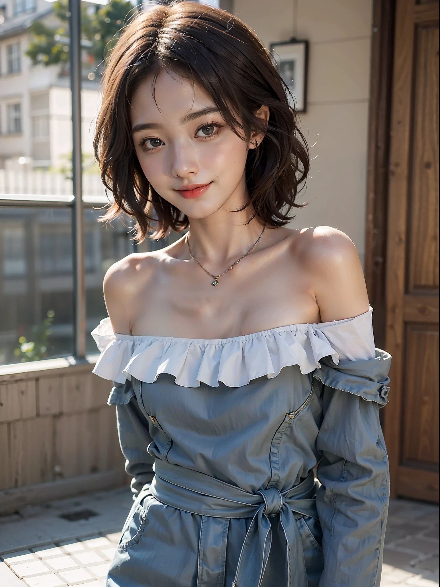1girl, offshoulder, smile, cute, waist up
best quality, masterpiece, (photorealistic:1.4)