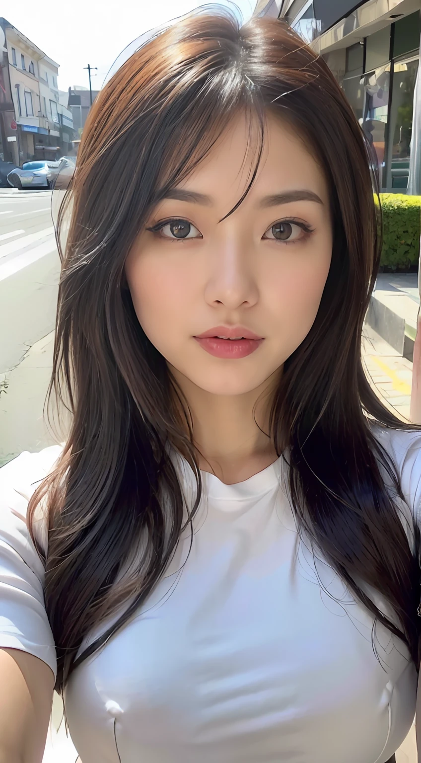 ((best qualtiy, 8K, tmasterpiece:1.3)), Sharp:1.2, perfect figure beautiful woman:1.4, Slim abs:1.2, ((Layered Hair Style, huge tit:1.2)), (Crewneck T-shirt:1.1),(Sateen,parks:1.2),Get wet:1.5,Highly detailed facial and skin texture,A detailed eye,二重まぶた,Look sideways at the camera,The upper circumference is plump,9:16,The chest is bigger,Extra short skirt with hips,do not leak