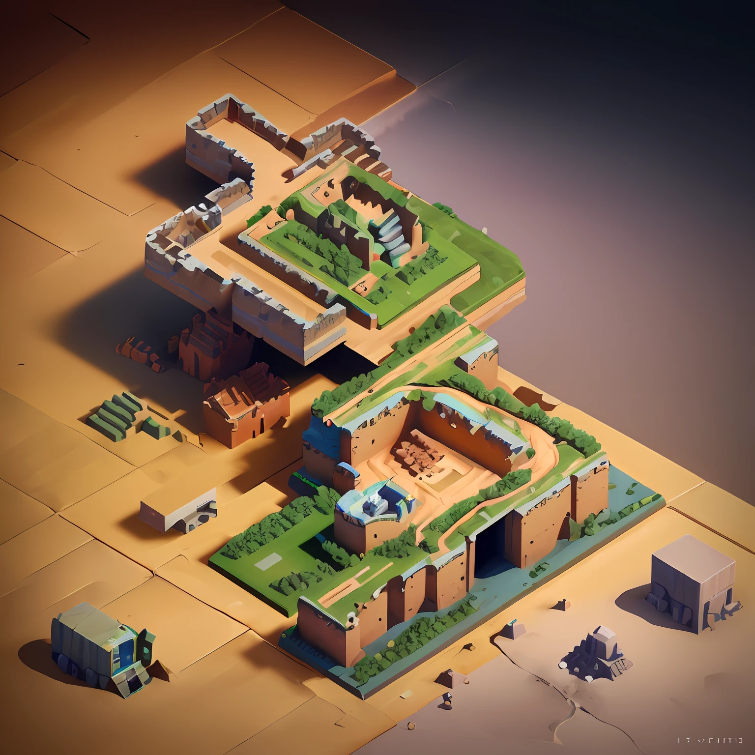 (Isometric perspective:1.5), (pixar-style:1.2), Various pits and piles excavated in mines, Mine caves, mine, Waste residue, mound, Battery life, Stones, Mining equipment, Global illumination, Ray traching, Modeling, hdr, Octane rendering, unreal render, behans, dribbble, art stations, best qualtiy, 8K,