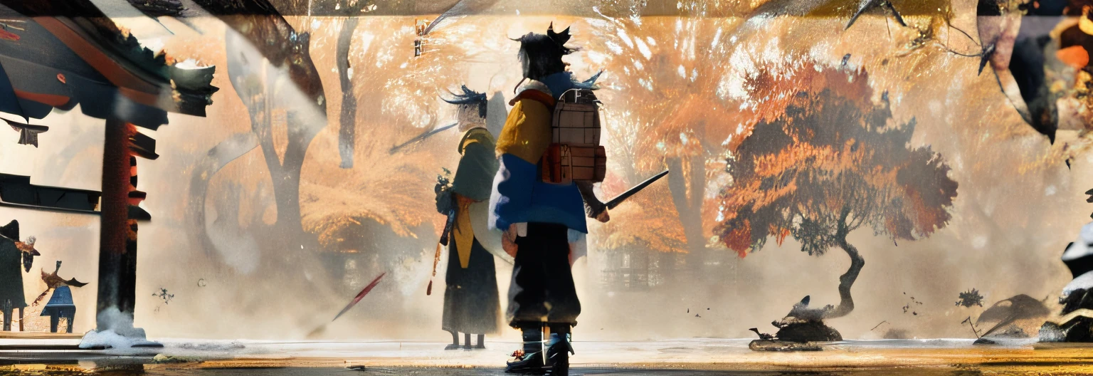 There are a lot of people standing in a row, heavy vignette!, sengoku - era art style, dark pit, Very heavy vignette!!!, Soul Street, sengoku era, badass composition, inspirado em Okumura Masanobu, :14 80s anime style, full resolution, !!Highly detailed!!, scene!!, 8K!