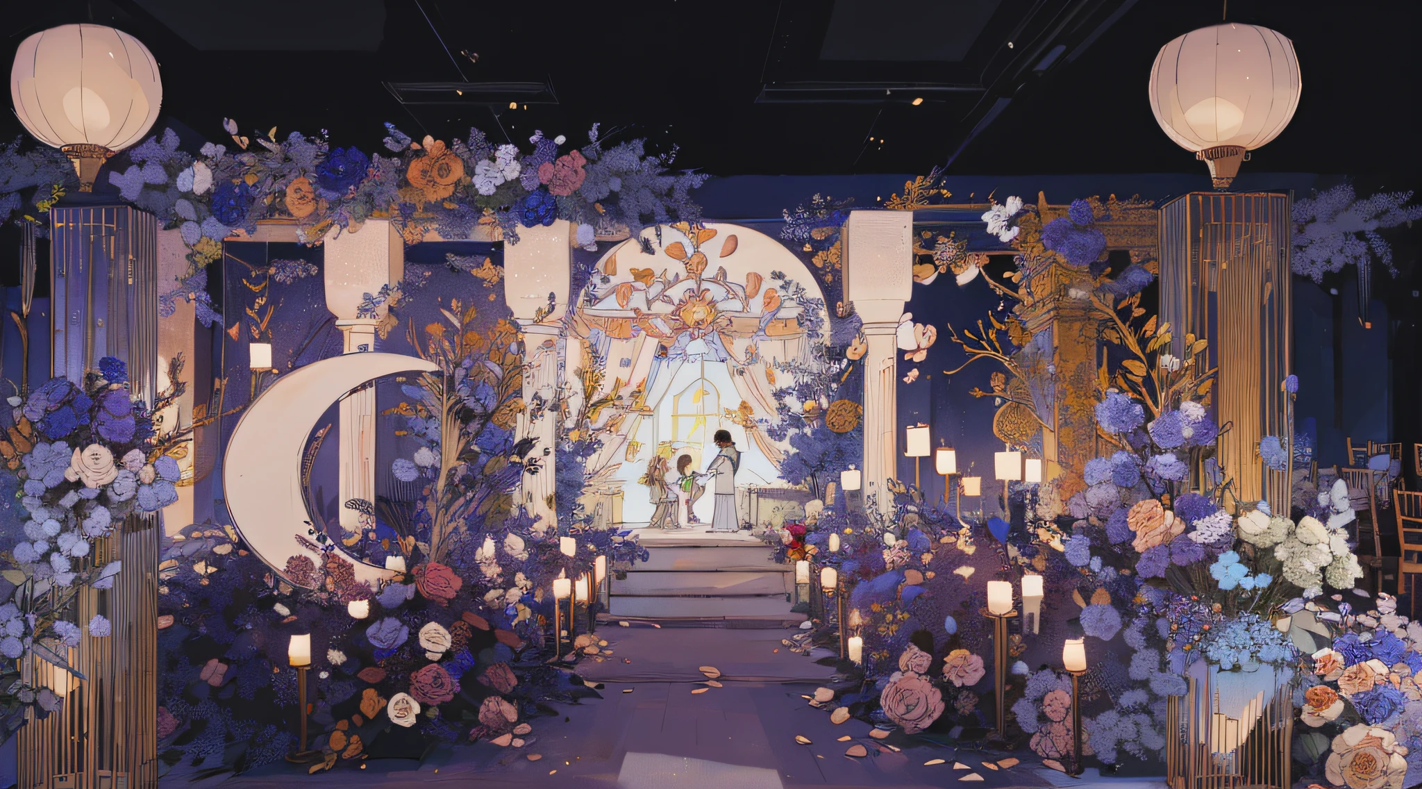 (best qualityer:0.8), (best qualityer:0.8), Wedding banquet hall,Wedding design,Interior design,Lots of fine flowers