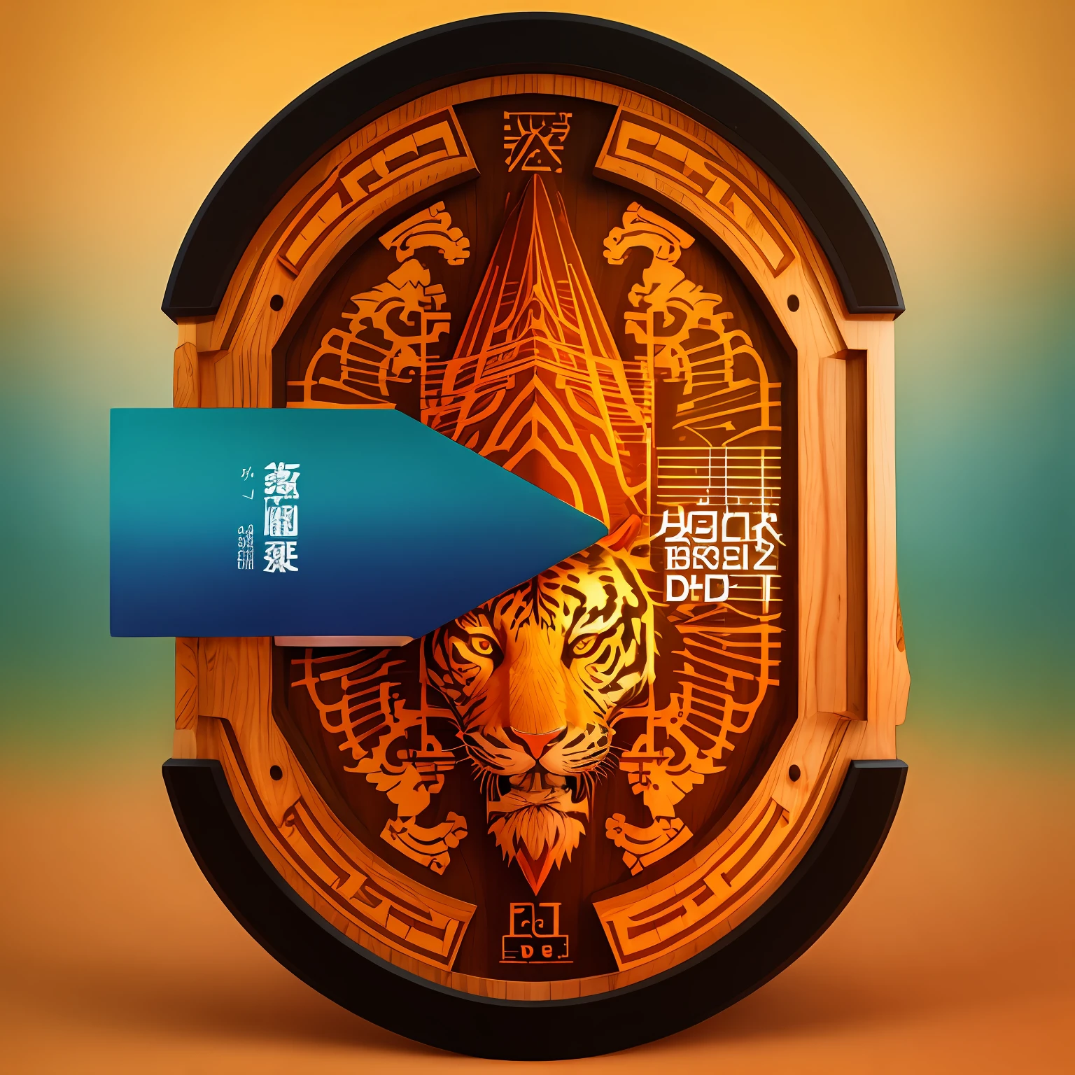 Wooden wayfinder：The outer silhouette of a tiger's head，The text "Perch D" is larger，The text "Design Cabinet" is smaller