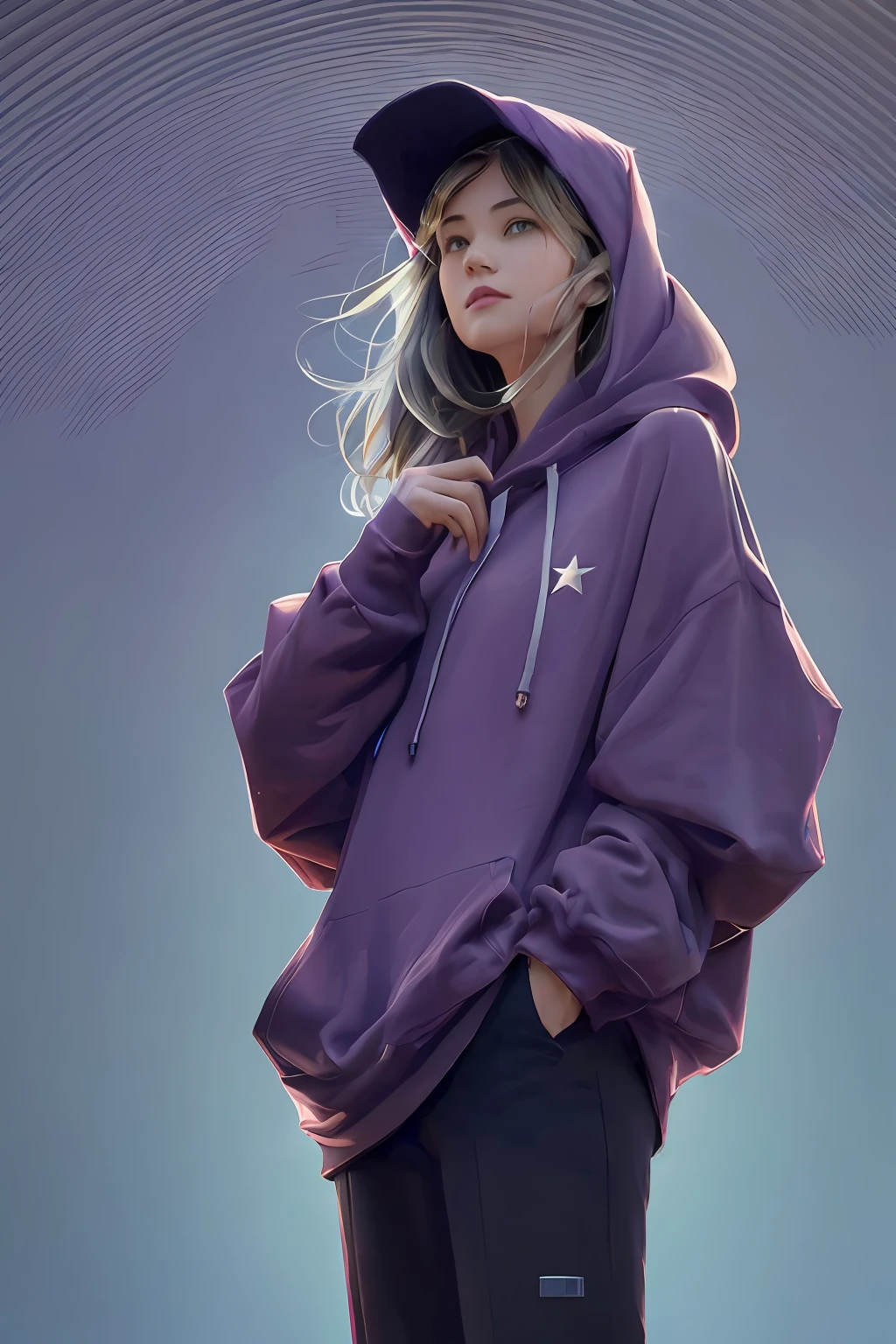 Woman posing for photography, (apex_Vista_perspective:1.3),(In oversized clothes_hoodie:1.3),
nice hand,4k, hight resolution, tmasterpiece, beste-Qualit, cap:1.3,((Hasselblad photography)), finely detailed skin,
 Clear Focus, (电影灯光), 鎖骨, the night, soft-lighting, dynamic foreshortening,
 [:(detailized face:1.2):0.2],(((5 stars hotel))), exterior,