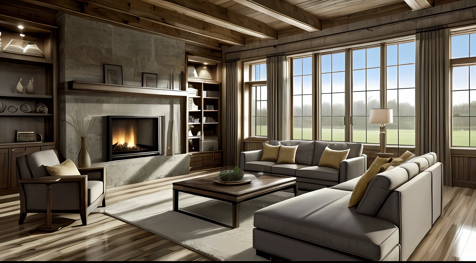 ((masterpiece,best quality,highres,sharp forcus)) (((detail forcus))) , livingroom in style of farmhouse ,((farmhouse furniture)), flat ceiling