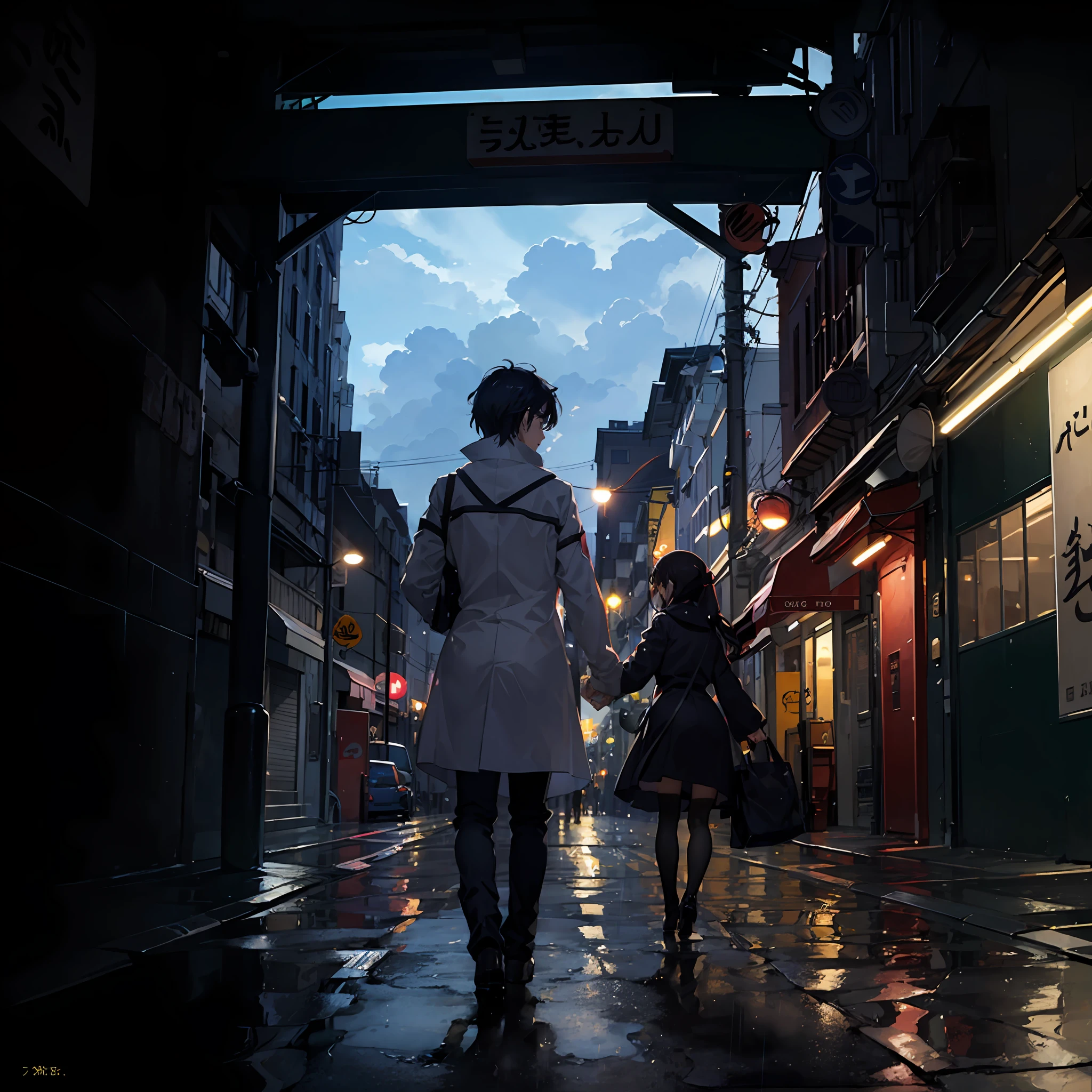 movie『Your name is。』The farewell scene at the touching end of、Please recreate it sadly with the cityscape getting wet in the rain。 --auto