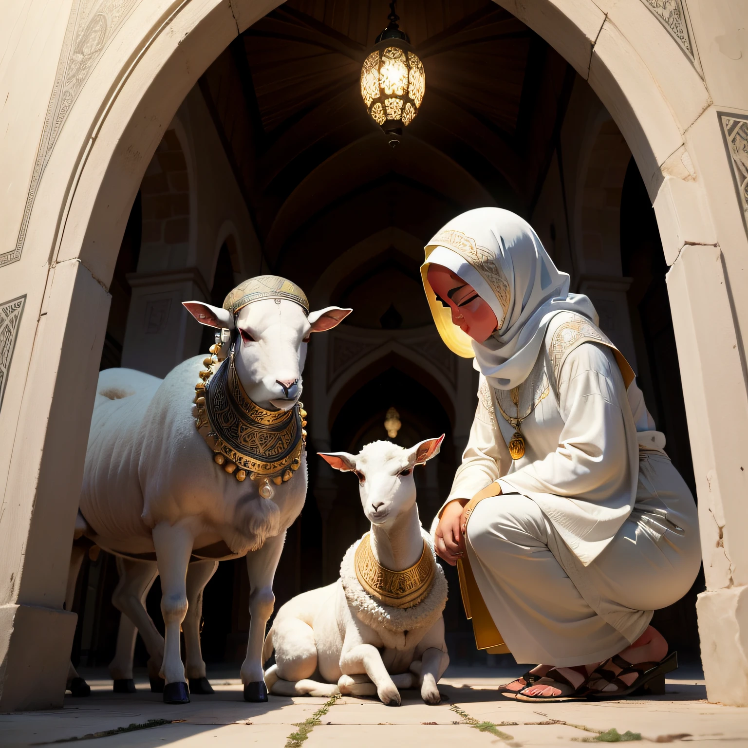 Muslim figures,1 sheep,peacful,divino,Eid al-Adha,Eid al-Adha,Light