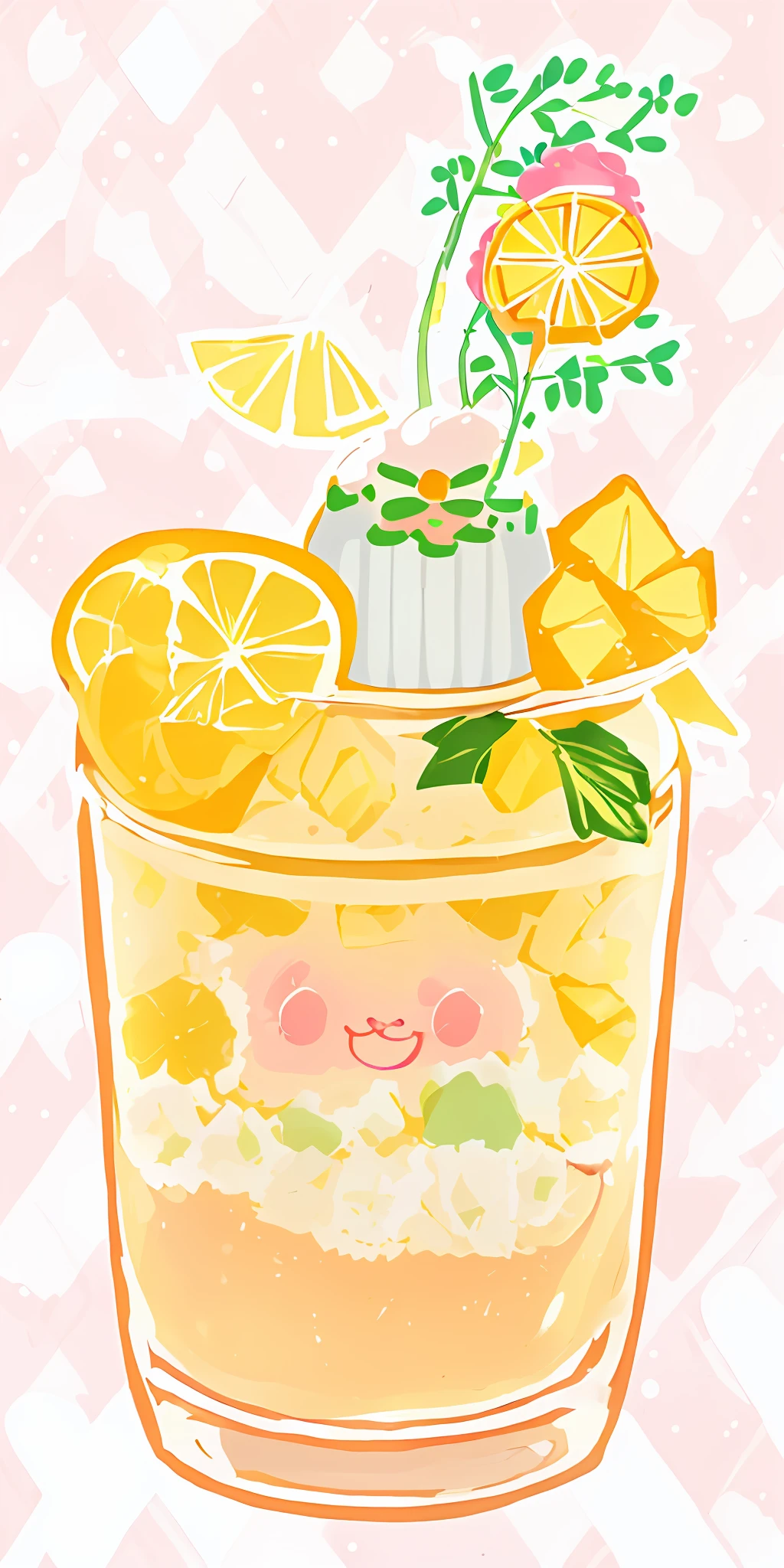 pineapples，little bear，There was a glass of pineapple smoothie with lemon wedges, 🐿🍸🍋, pineapples, cute illustration, made with illustrator, illustration line art style, made in adobe illustrator, lovely art style, slush)), cute detailed artwork, Cute detailed digital art, line art illustration, 🍸🍋, pineapples, hand painted cartoon art style, kawaii