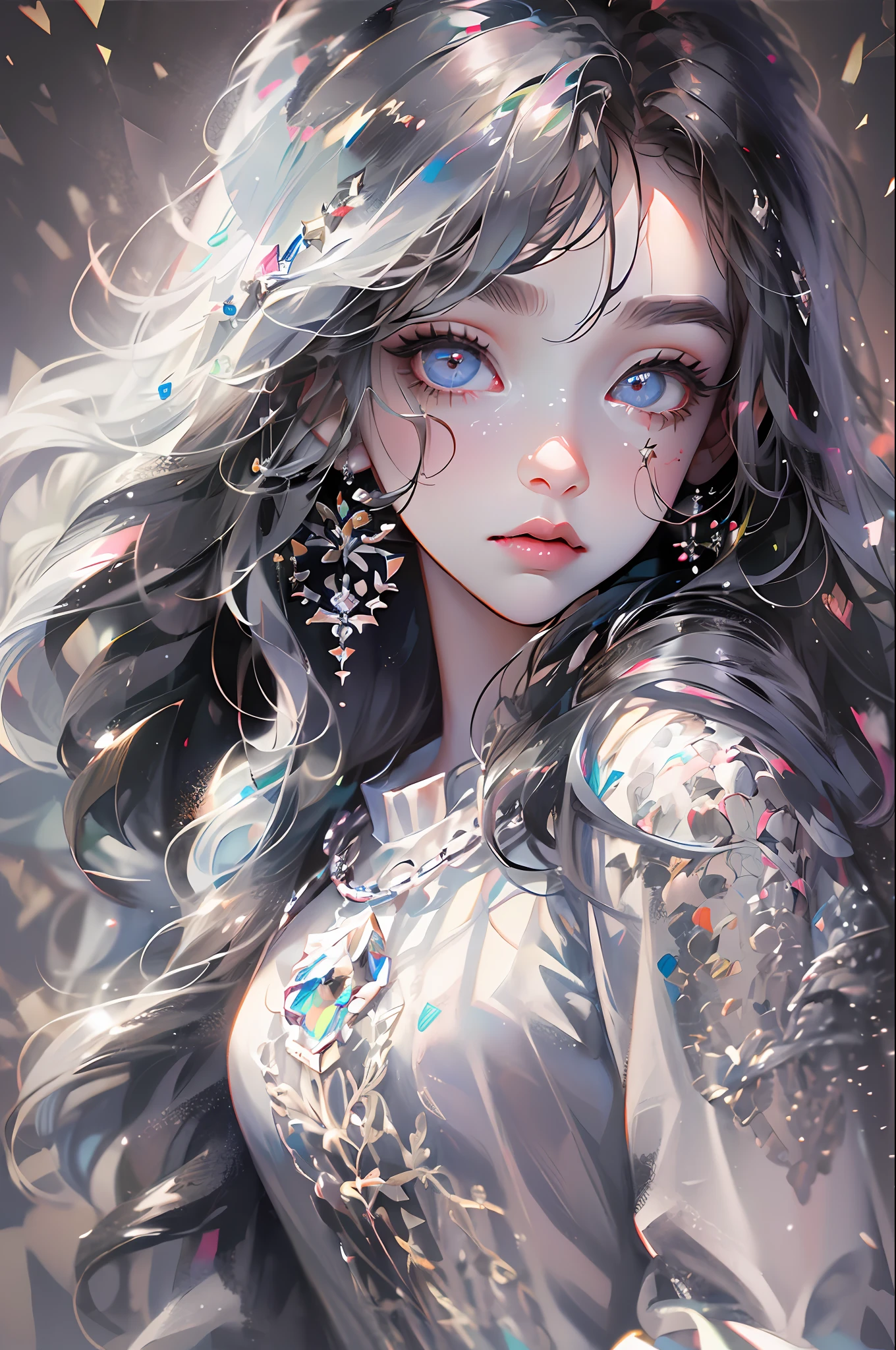 ((masterpiece, best quality, ultra-detailed, high-resolution)), solo, beautiful girl, gleaming eye, perfect eye, age 15, black white gold theme,