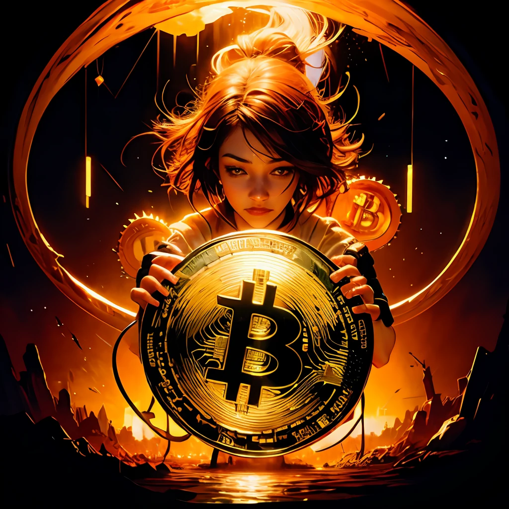 official art, unity 8k wallpaper, ultra detailed, beautiful and aesthetic holding bitcoin, High quality, beautiful, masterpiece, best quality, (zentangle, mandala, tangle, entangle:0.6),