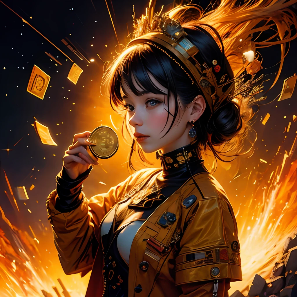 official art, unity 8k wallpaper, ultra detailed, beautiful and aesthetic holding bitcoin, High quality, beautiful, masterpiece, best quality, (zentangle, mandala, tangle, entangle:0.6),