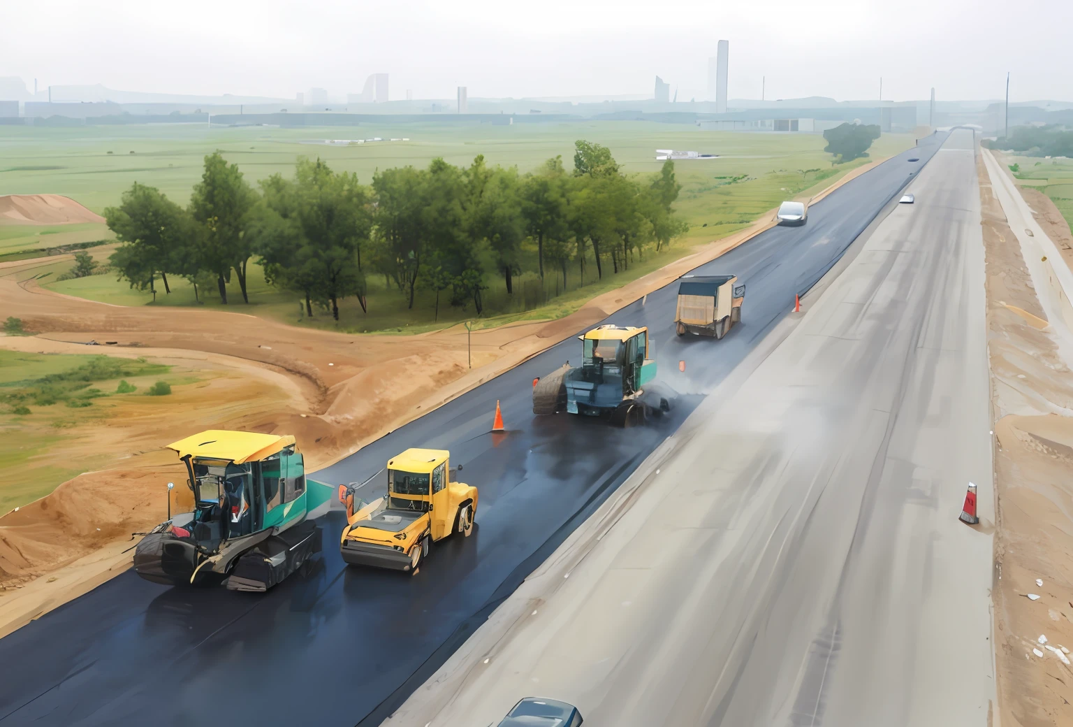 There are a lot of construction vehicles on the road,It's a lot of work, paved roads, tar roads, Superior quality, accurate roads, wet asphalt, 2 0 2 2 photo, high high quality, Construction, Paved, Consectetur adipiscing elite, jinyiwei, high quality product image”, very asphalt, the photo shows a large, ground-breaking, beijing