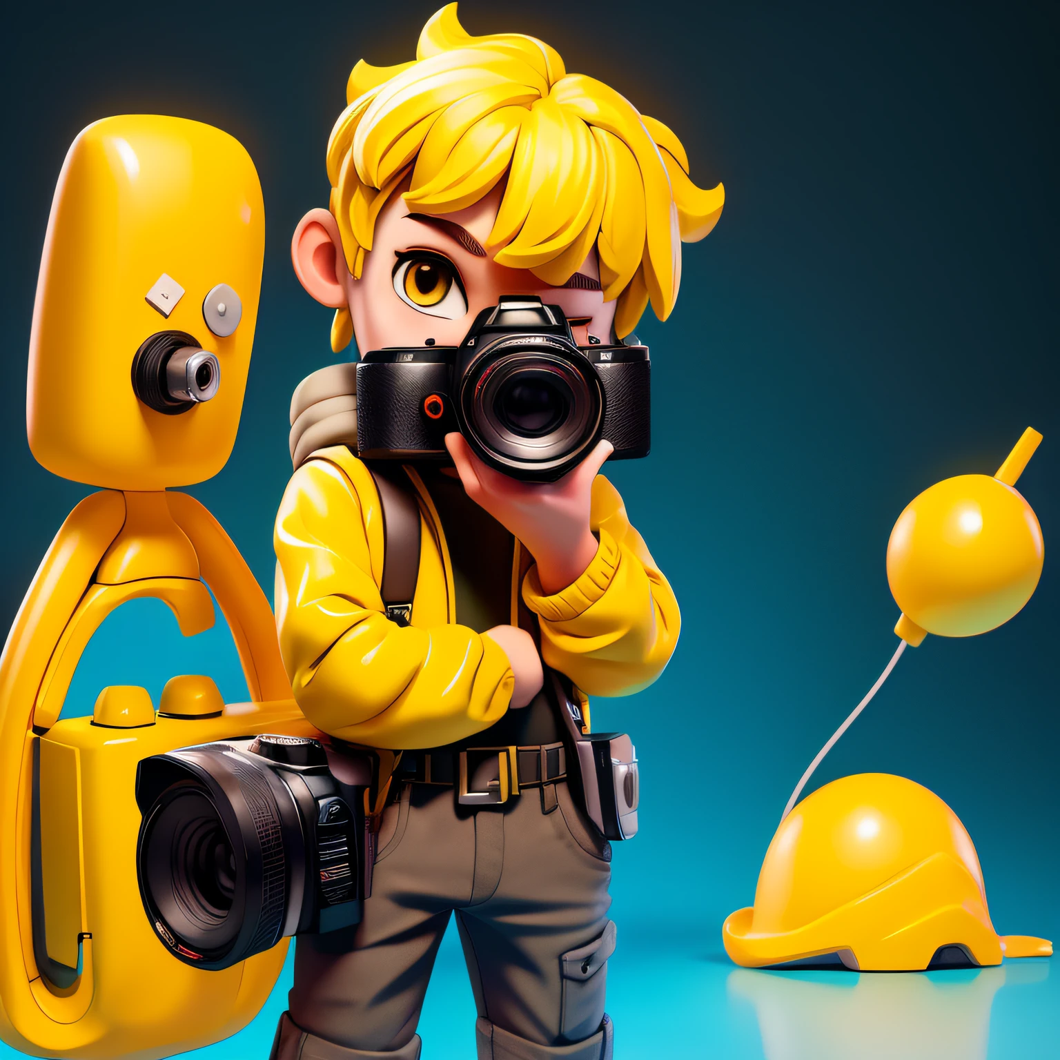 (Masterpiece,Best quality:1.5), 3d character, 1 boy, (full bodyesbian:1.2), Transparent background,photographed,camera,amarelo,black in color