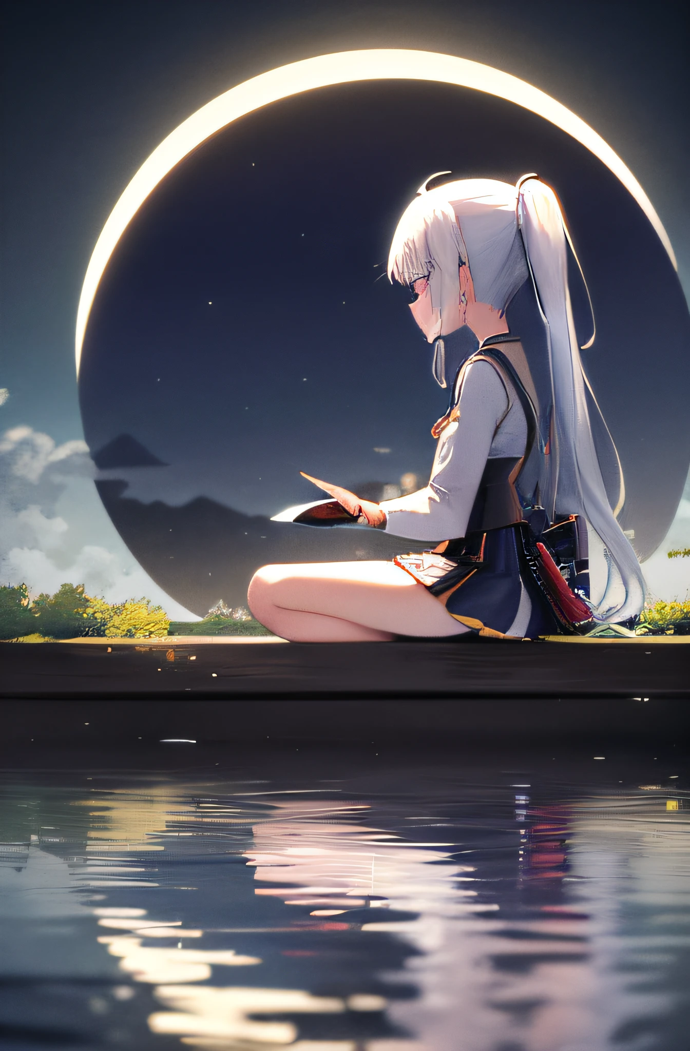Kamisato Reflection of the Moon Sitting on a tree Looking at the water