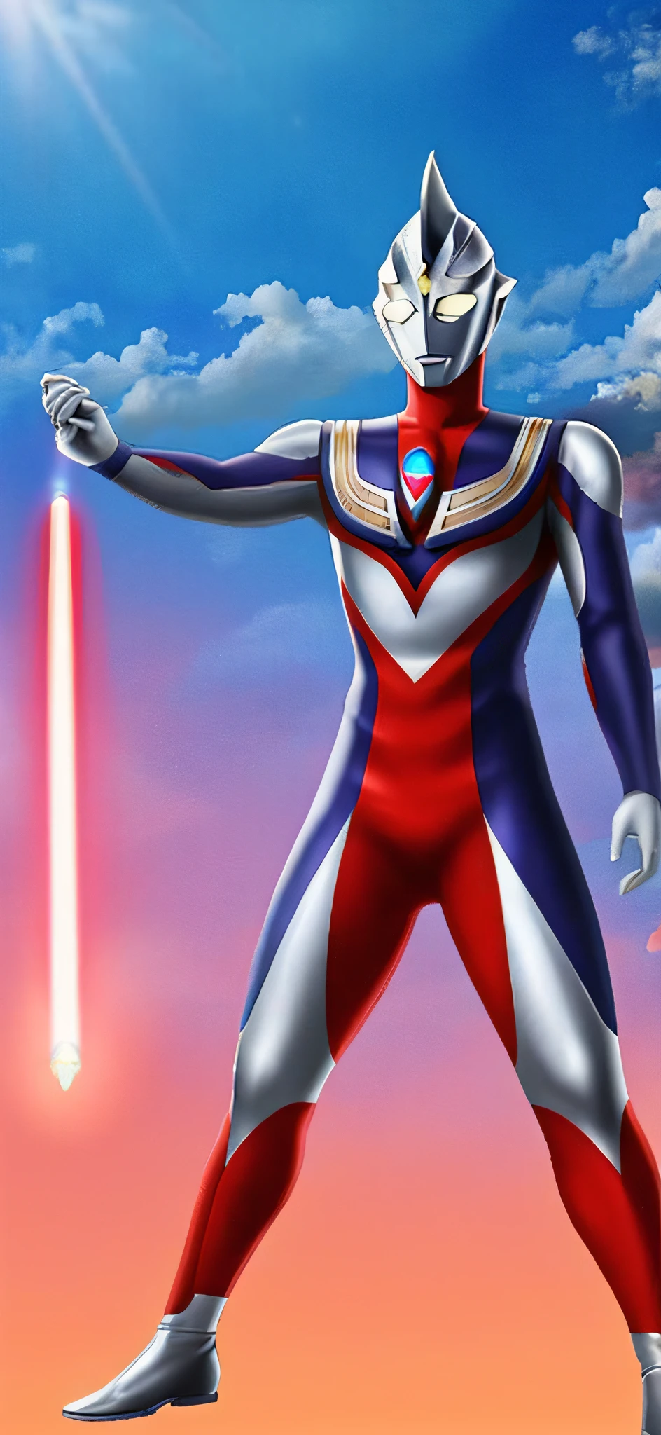 On the roof stood a man in a suit, s Ultraman, ultra mega detailed, ultra hyper-detailed, an epic anime of a energy man, Today's featured anime stills, ultra instinct, anime big breast,s Ultraman, Tokusatsu, anime cgi style, offcial art, anime cgi, movie still of robot goku, Super Super Ultraman with lightsaber