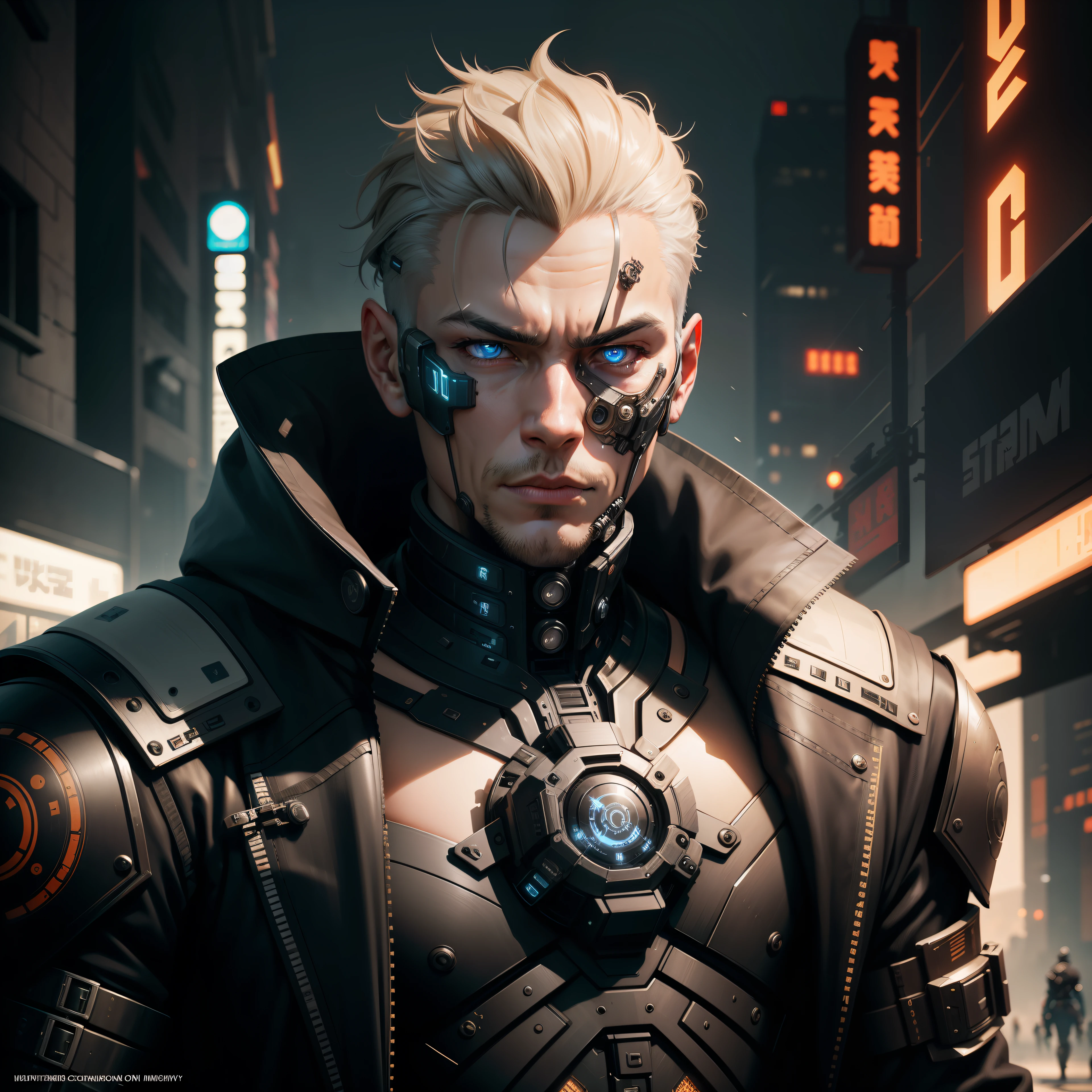 Full-body cyborgs| full-body portraits| Detailed face| 对称| steampunc| Cyberpunk| Cyborg male| intricately details| to scale| Hyperrealistic| Cinematic lighting| Digital art| concept-art| MDJRNY-V4 style