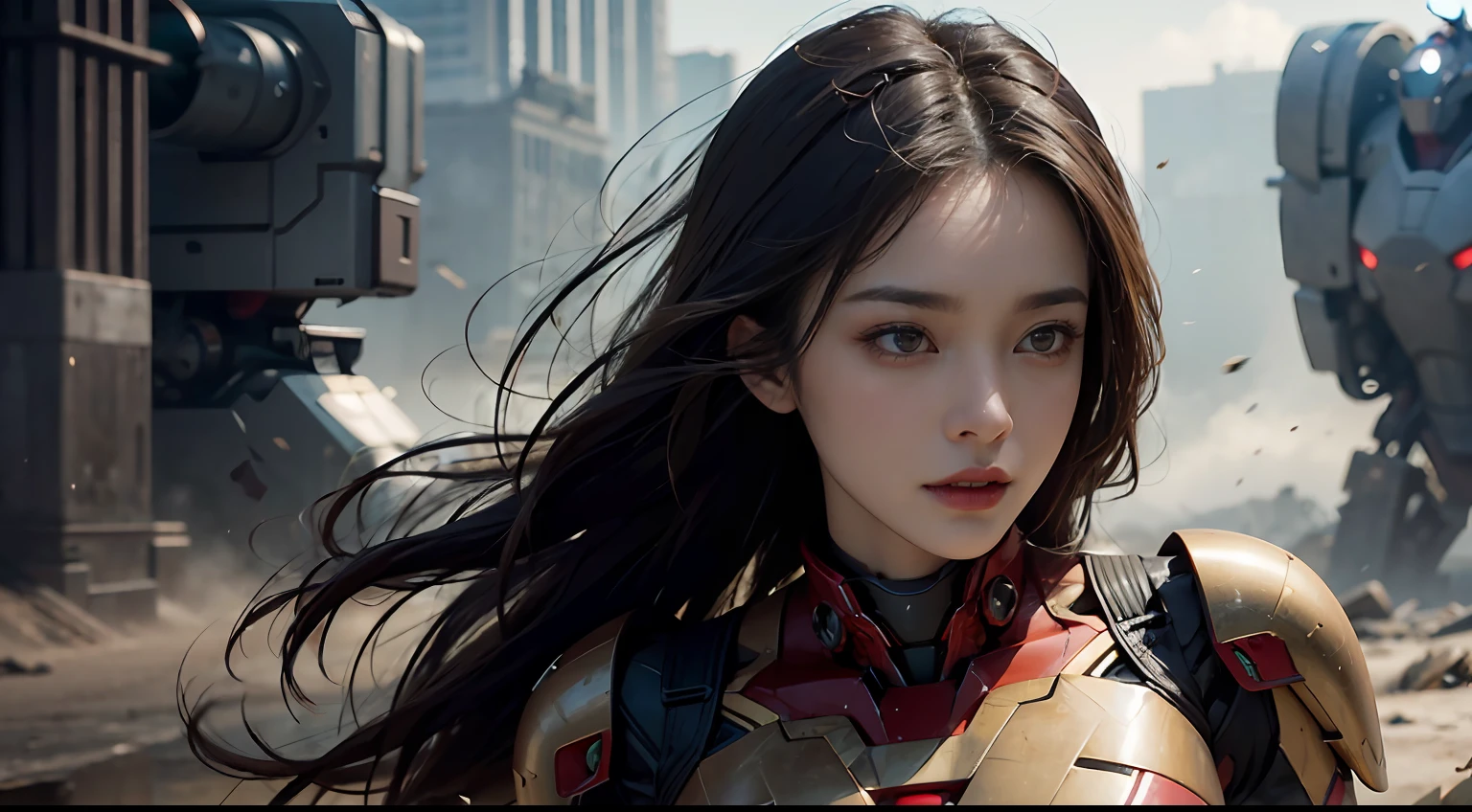primitive,tmasterpiece,ultra fine photos,,best qualtiy,超高分辨率,Photoreality,rays of sunshine,full-body portraits,stunningly beautiful,,dynamicposes,delicated face,Vibrant eyes,detailed face with,Chinese actress Liu Yifei wears a futuristic Iron Man mecha,Red and gold color scheme,Detailed and complex busy background,Untidy,opulent,milkyW,Highly detailed skin,Realistic details of skin,Visible Pore,tack sharp focus,volume fog,8K UHD,digital SLR camera,high qulity,filmgrain,White skin of the,photo-realism,Huge metropolis in a dystopia of the future,Look at the perspective from the bottom up