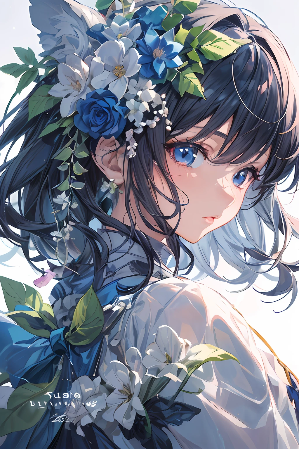 a close up of a woman with a flower in her hair, detailed digital anime art, beautiful anime portrait, clean detailed anime art, beautiful anime artwork, detailed portrait of anime girl, guweiz, beautiful anime art, detailed key anime art, anime visual of a cute girl, detailed anime artwork, detailed anime art, digital anime illustration, anime illustration