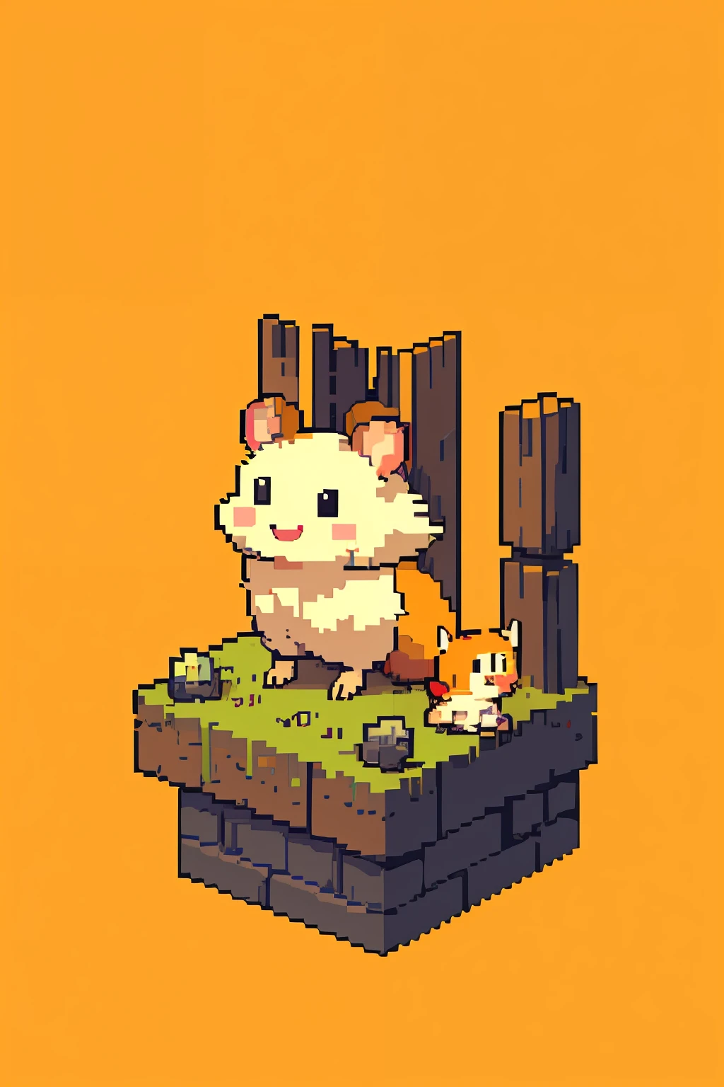 pix, pixelart, 1 hamster,1 orange, ssmile,The background is random