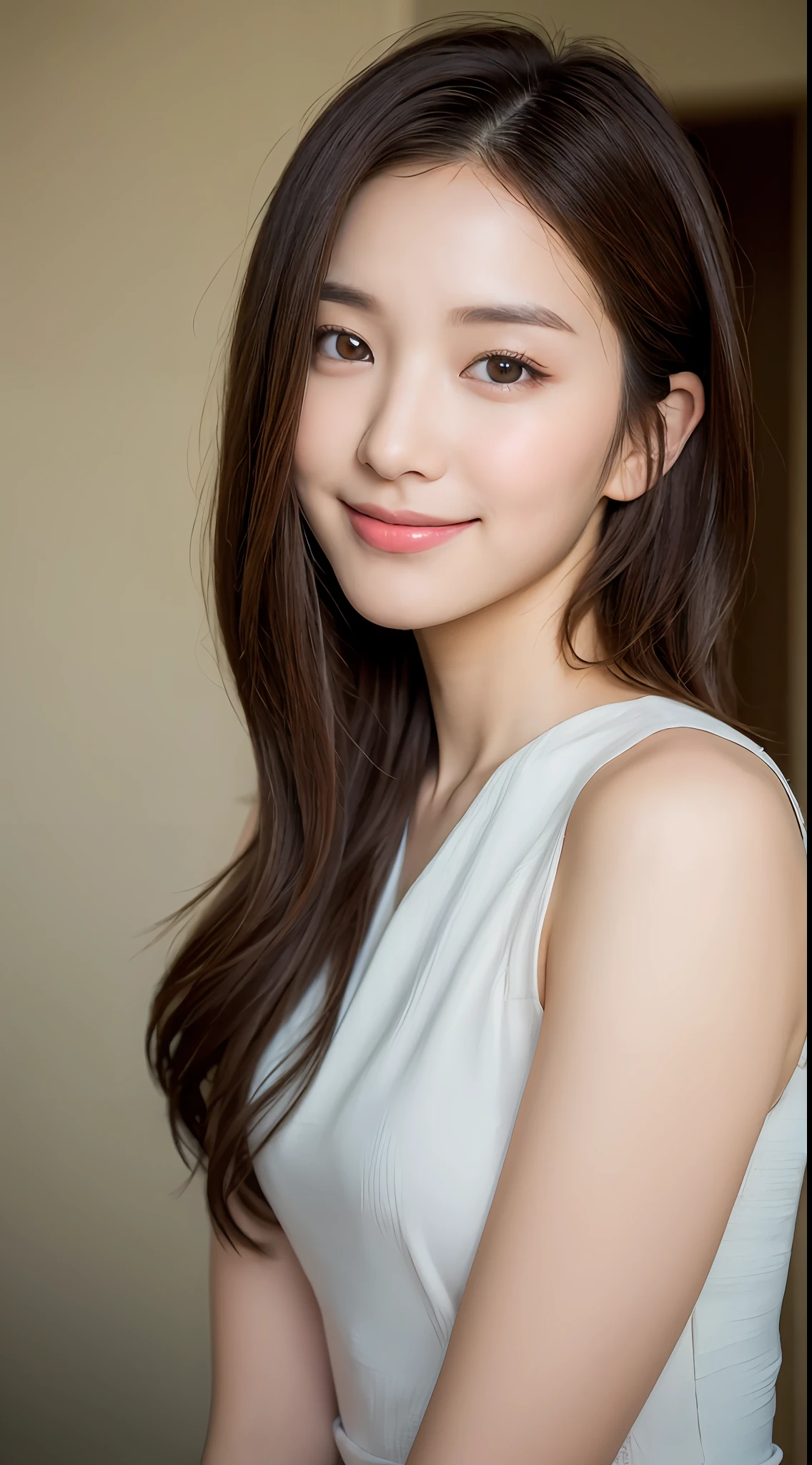 ((Best Quality, 8K, Masterpiece: 1.3)), 1 Girl, Slim Abs Beauty: 1.3, (Hairstyle Brown Hair Shortcut, Big: 1.2), Dress: 1.1, Super Slender Face, Delicate Eyes, Double Eyelids, Smile, Home, Raw Photo