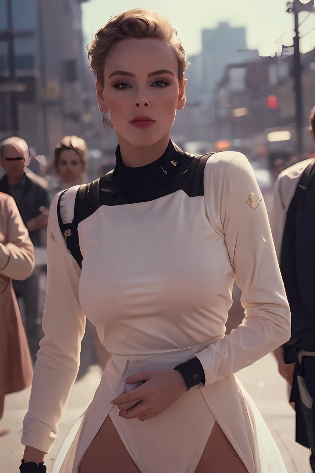 wears a pastel costume, in the style of anaglyph filter, robotic expressionism, by Brandon Woelfel (masterpiece:1.5) (photorealistic:1.1) (bokeh) (best quality) (detailed) (intricate) (8k) (HDR) (sharp focus on eyes) (skin texture:1.2)