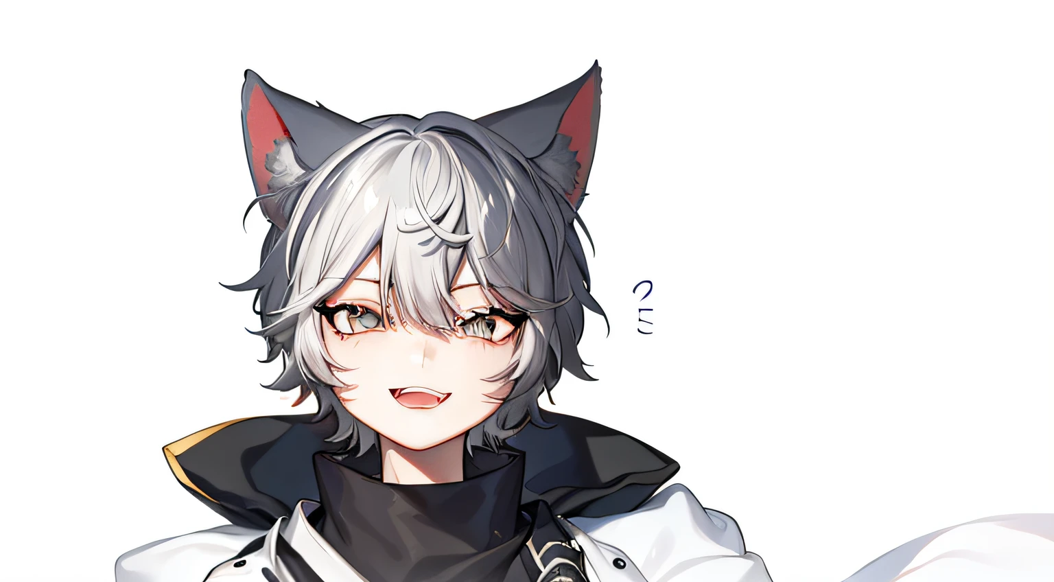 White-haired, black-eared, black-collar anime characters, [[[[grinning evily]]]], neferpitou, grinning lasciviously, cunning expression, White-haired fox, anime girl with cat ears, From Arknights, nekomimi, sly smile, Sora as a cat, cute anime catgirl