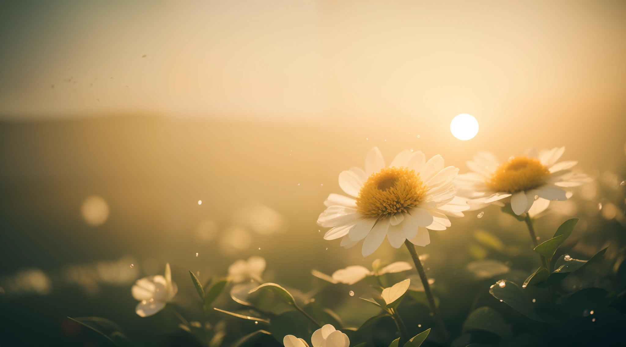 flower petals, Multiple droplets on the surface of the petals , thick mist, Shots from very close distances, Cinematic lighting, Photorealistic, 32K, diffuse reflection, colorful shiny particles, Lens Flare, Soft lighting