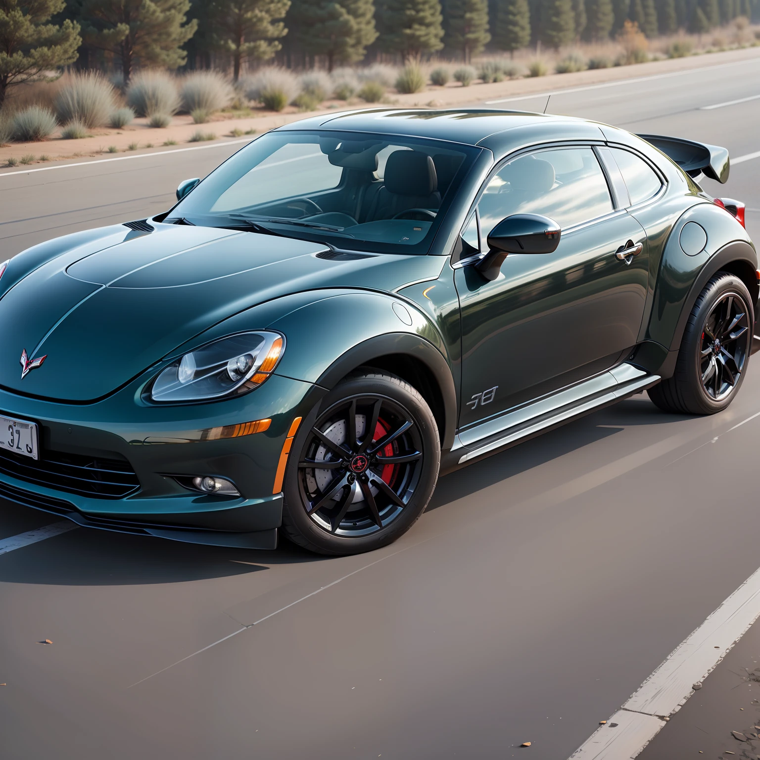 car with thin lights low similar to new beetle and corvette