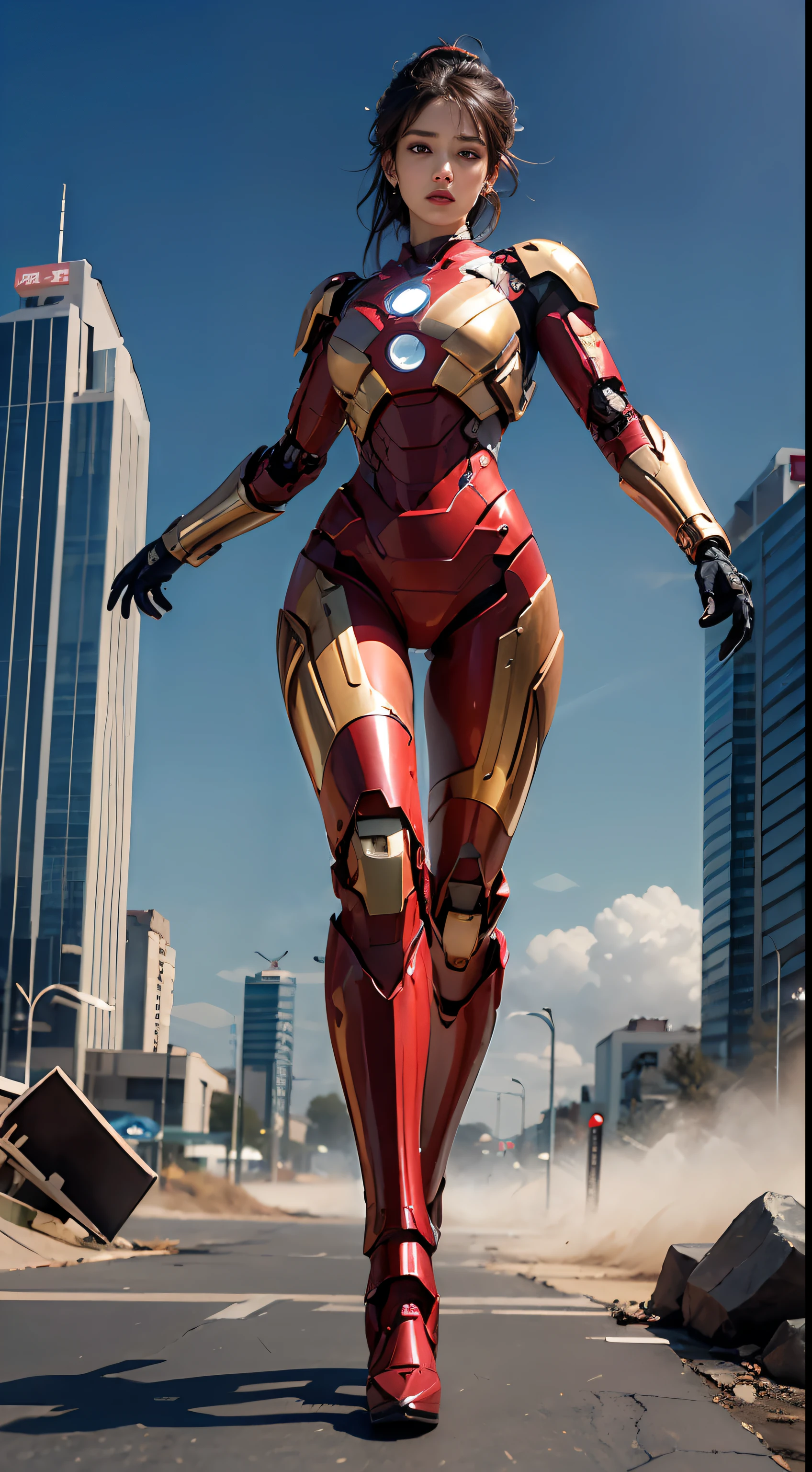 primitive,tmasterpiece,ultra fine photos,,best qualtiy,超高分辨率,Photoreality,rays of sunshine,full-body portraits,stunningly beautiful,,dynamicposes,delicated face,Vibrant eyes,detailed face with,Chinese actress Liu Yifei wears a futuristic Iron Man mecha,Red and gold color scheme,Detailed and complex busy background,Untidy,opulent,milkyW,Highly detailed skin,Realistic details of skin,Visible Pore,tack sharp focus,volume fog,8K UHD,digital SLR camera,high qulity,filmgrain,White skin of the,photo-realism,Huge metropolis in a dystopia of the future,Look at the perspective from the bottom up,Faraway view
