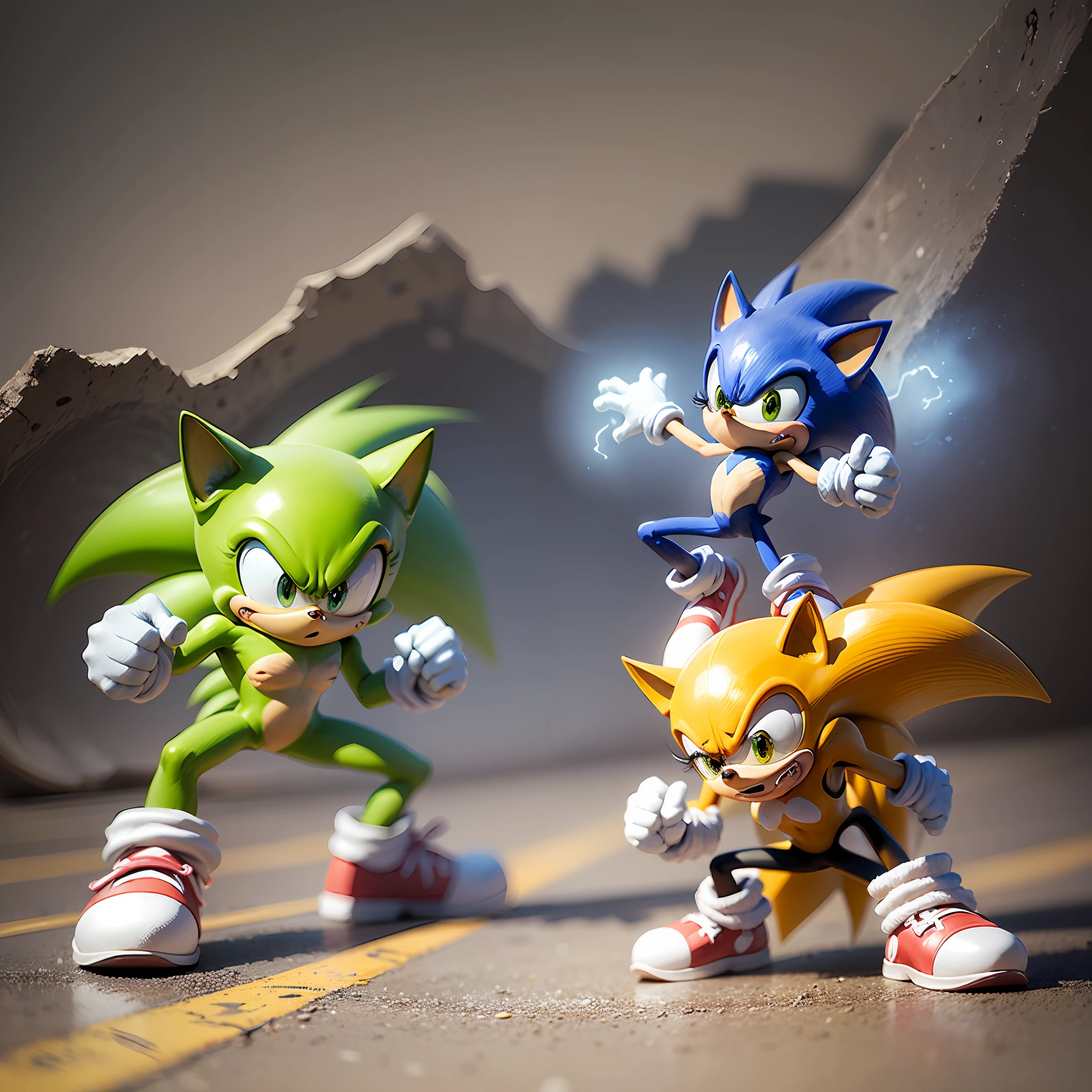 Yellow sonic battle stance ,Q version of cartoon,All yellow-haired Sonic, --auto --s2