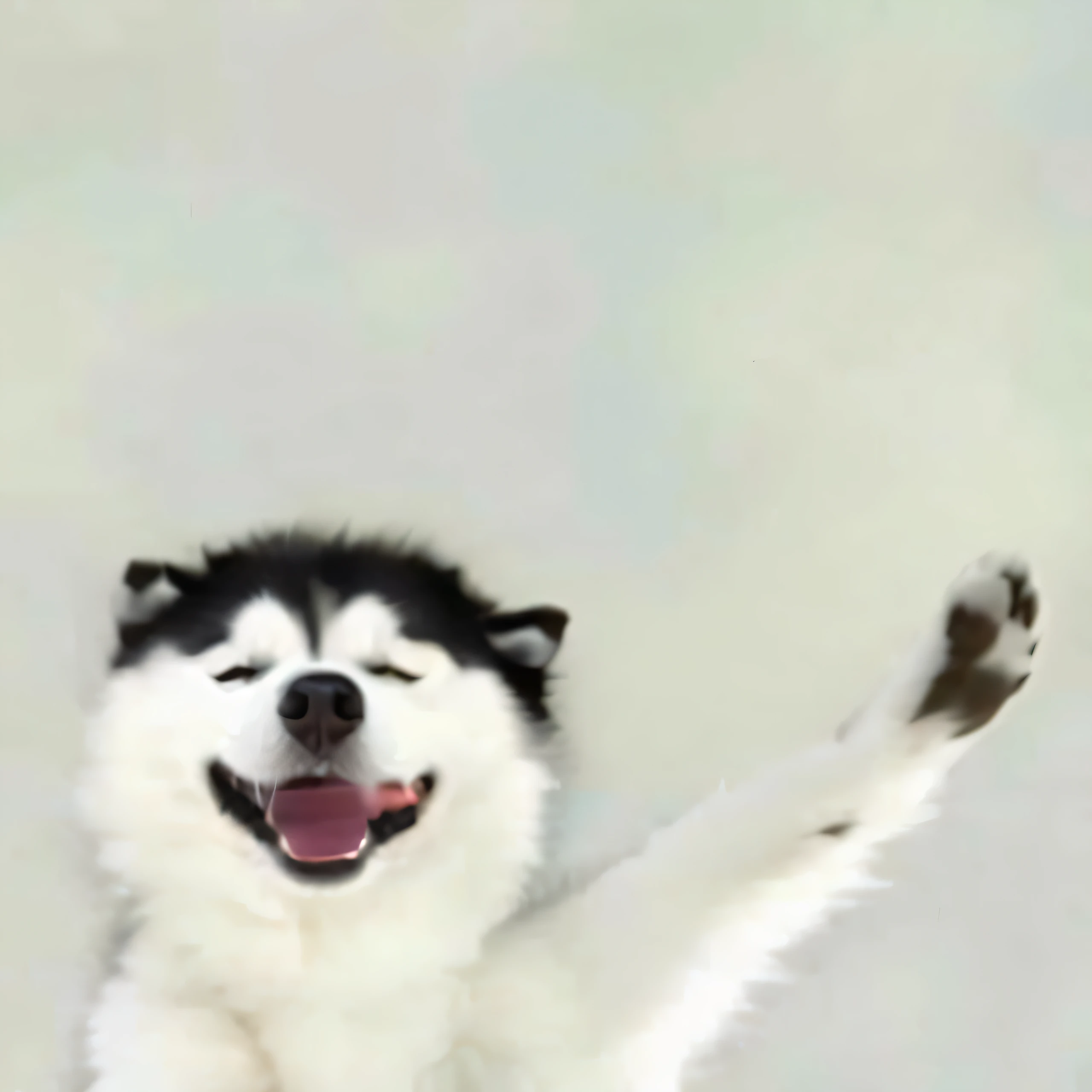 Allafard Husky,Paws raised in the air, he is happy, waving and smiling, happy dog, Waving, waving at the camera, extremely happy, he is happy, Dogs dancing ballet, he is dancing, husky, excited, With a happy expression, Depp, governor, jumping for joy, ( dog ) Jump down the mountain
