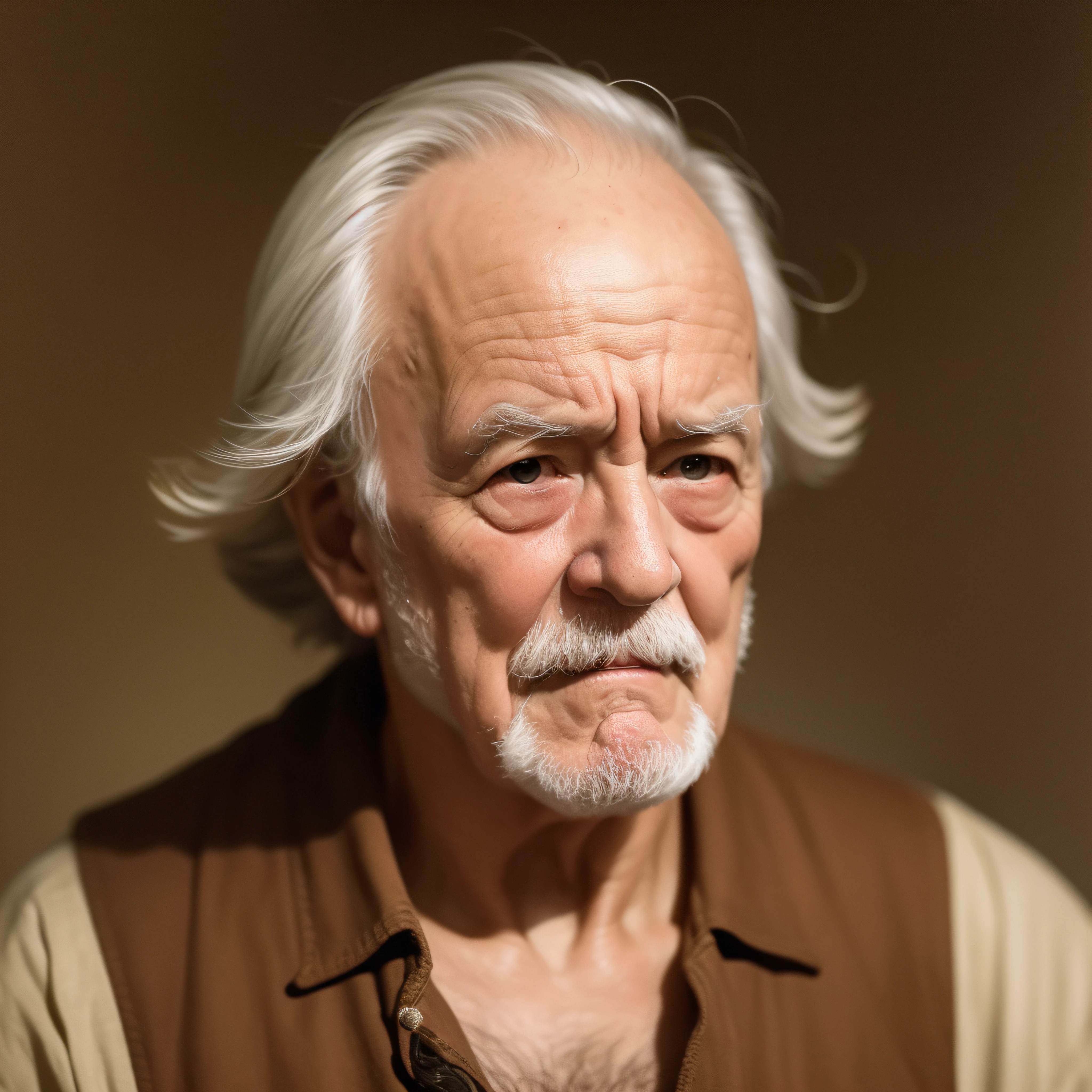 (extremadamente detallado, obra maestra, la mejor calidad), estilo oscuro, intense illumination, an old man with small, thin fangs, amenazante. Rococo composition. Luz de caravaggio