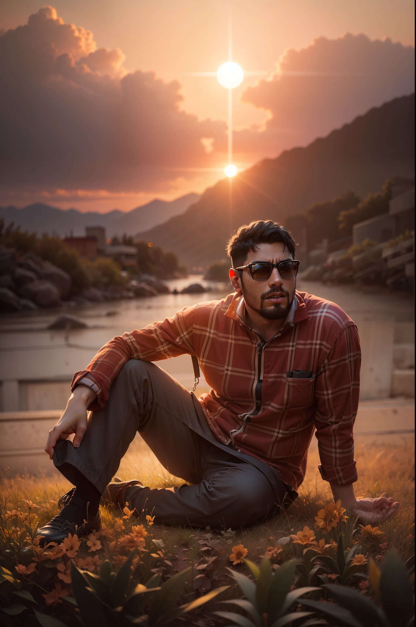 change this  background to sunset professional photography real face