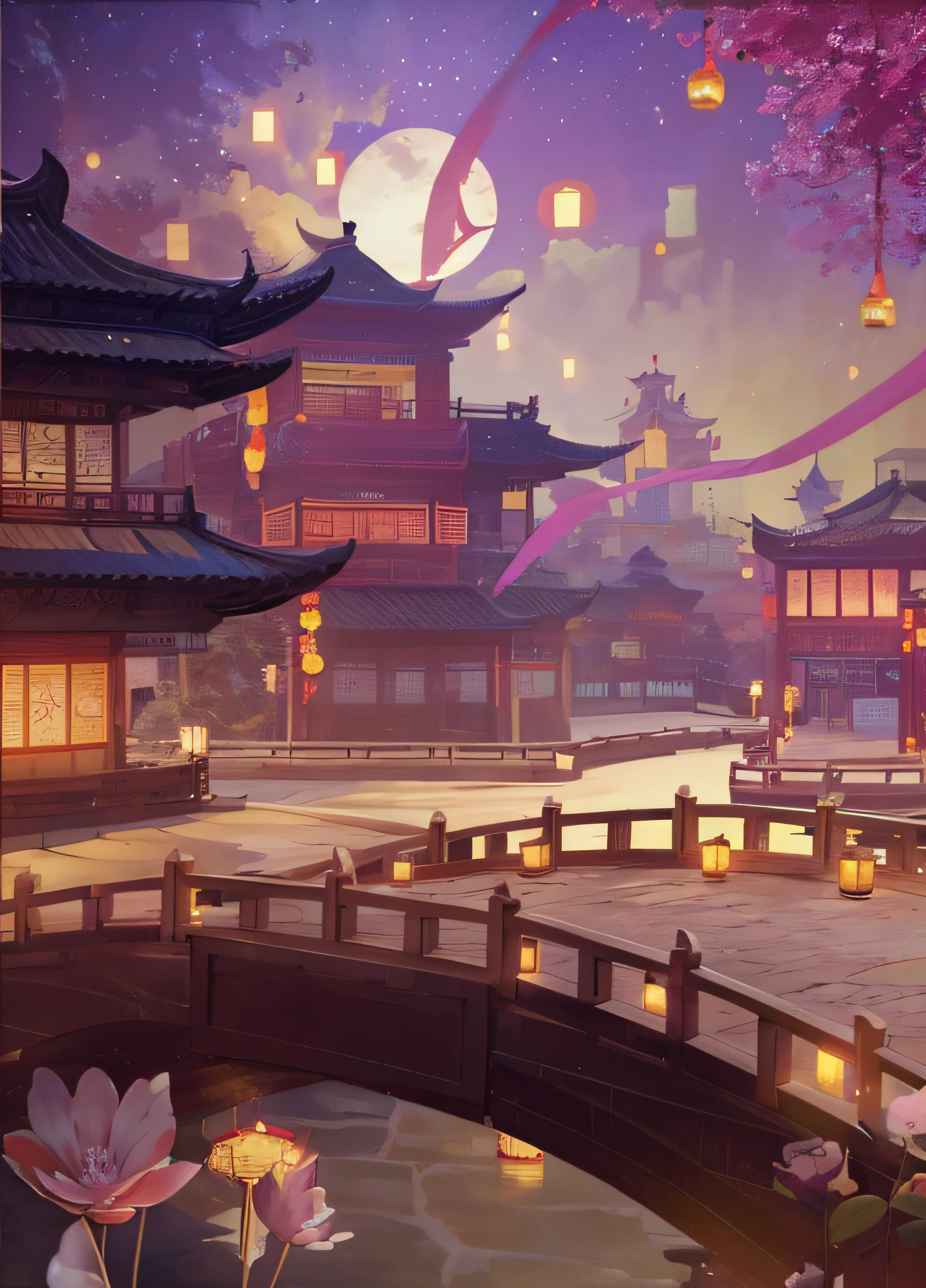 The theme of Chinese Valentine's Day Qixi is Magpie Bridge. The main colors are red, orange, pink, and the auxiliary colors are white and black. The elements are magpie bridge, rabbit, stars, love, roses, Chinoiserie, Illustrator, (masterpiece, top quality, best quality, official art, beautiful and aesthetic:1.2), (8k, best quality, masterpiece:1.2),no humans